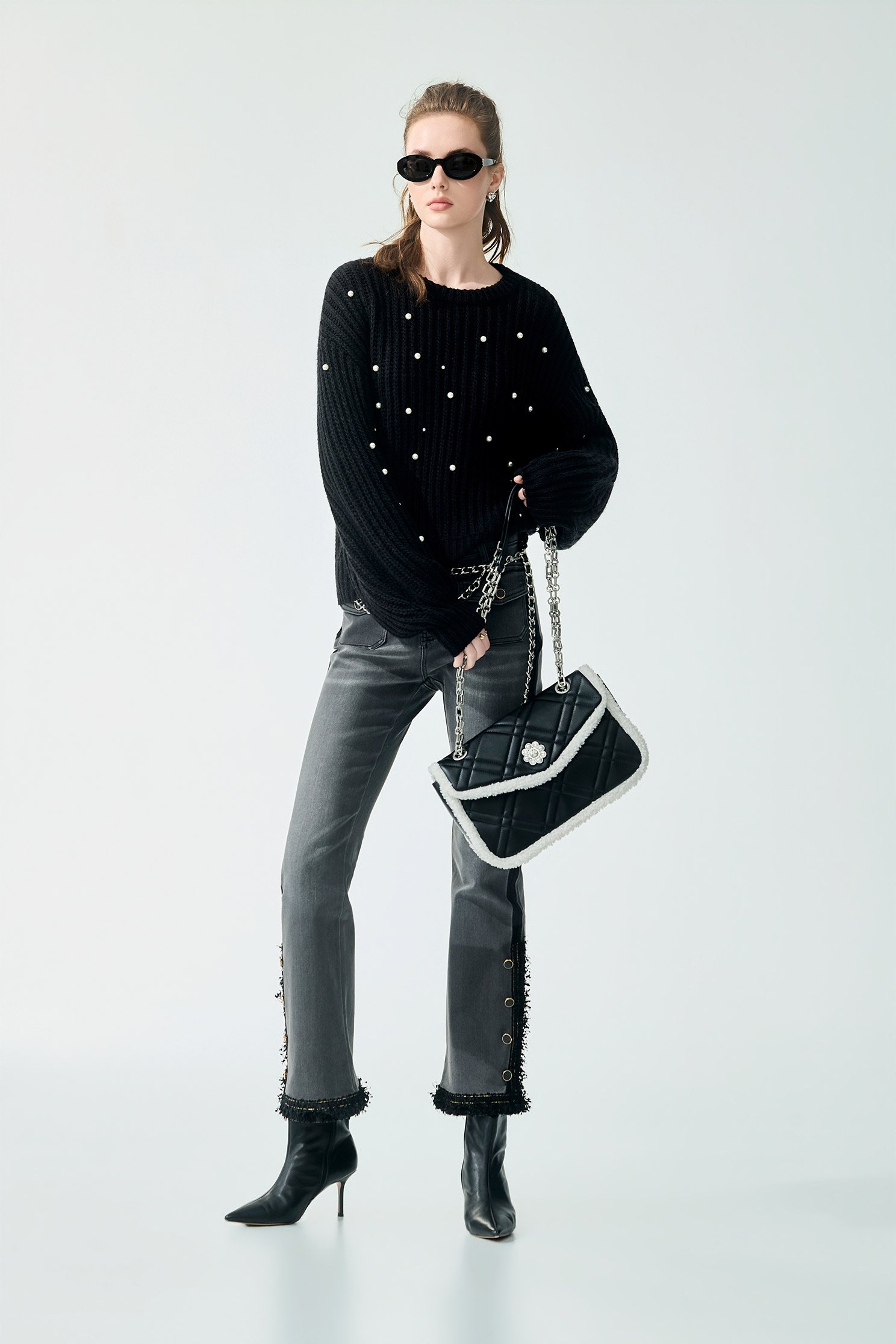 Contrast Side Trim Detail Grey JeansContrast Side Trim Detail Grey Jeans,Season (SS) Look,Denim,Jeans,pants