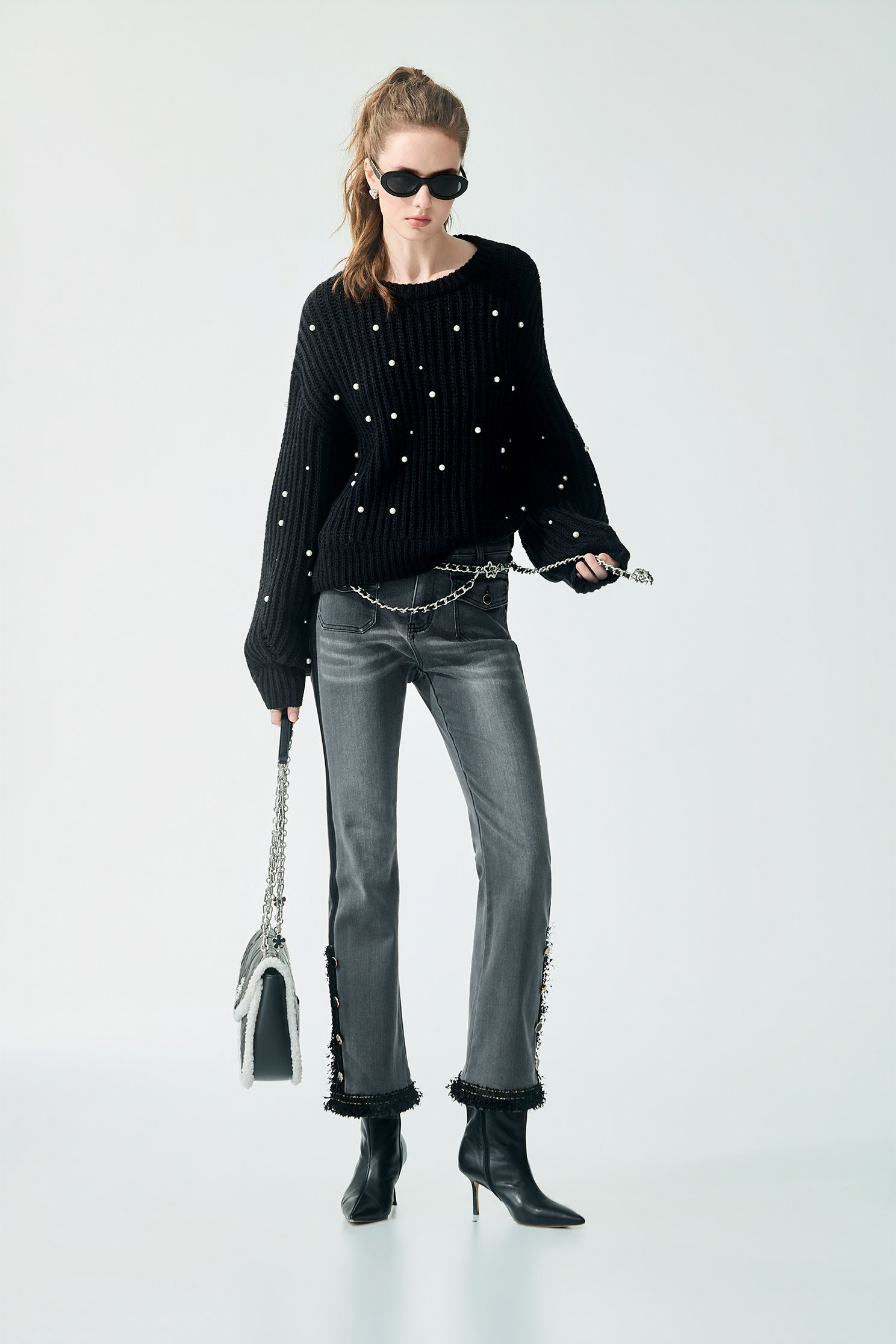 Contrast Side Trim Detail Grey JeansContrast Side Trim Detail Grey Jeans,Season (SS) Look,Denim,Jeans,pants