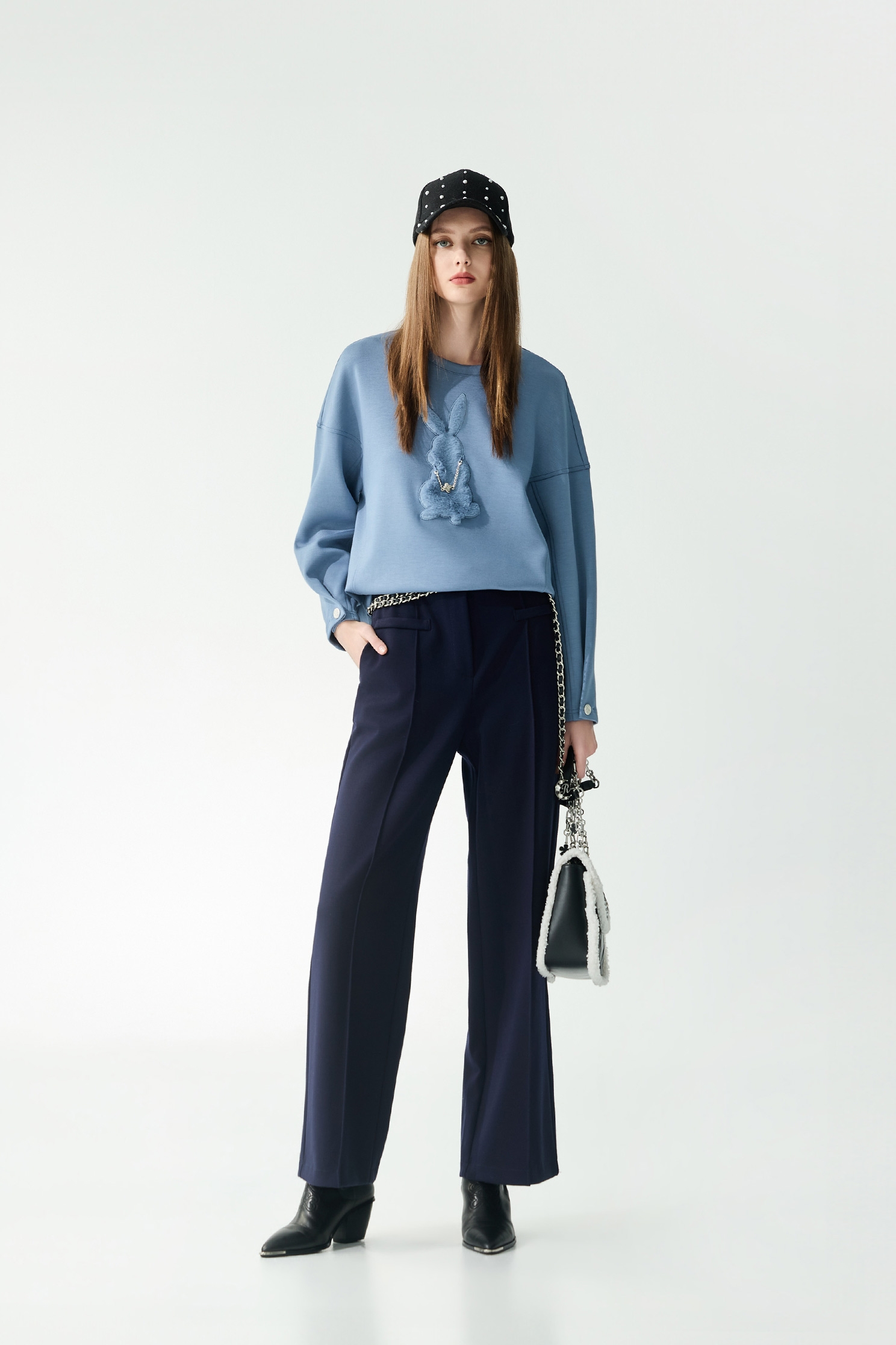 Pleated Detail Navy Wide Leg PantsPleated Detail Navy Wide Leg Pants,Culottes,Season (SS) Look,pants