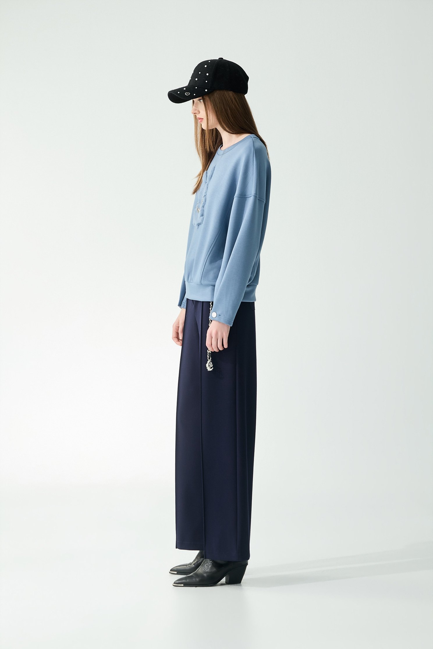 Pleated Detail Navy Wide Leg PantsPleated Detail Navy Wide Leg Pants,Culottes,Season (SS) Look,pants