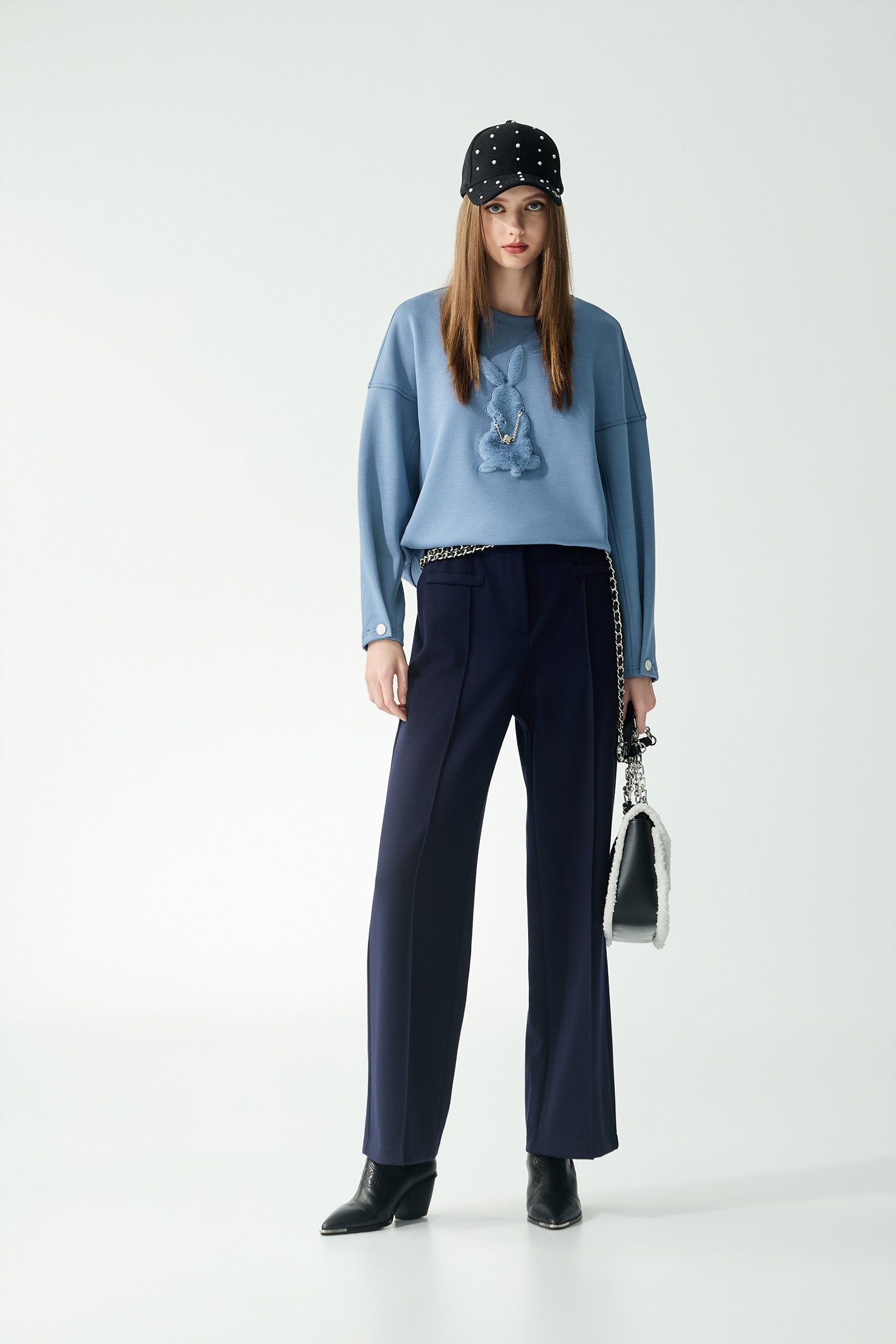 Pleated Detail Navy Wide Leg PantsPleated Detail Navy Wide Leg Pants,Culottes,Season (SS) Look,pants