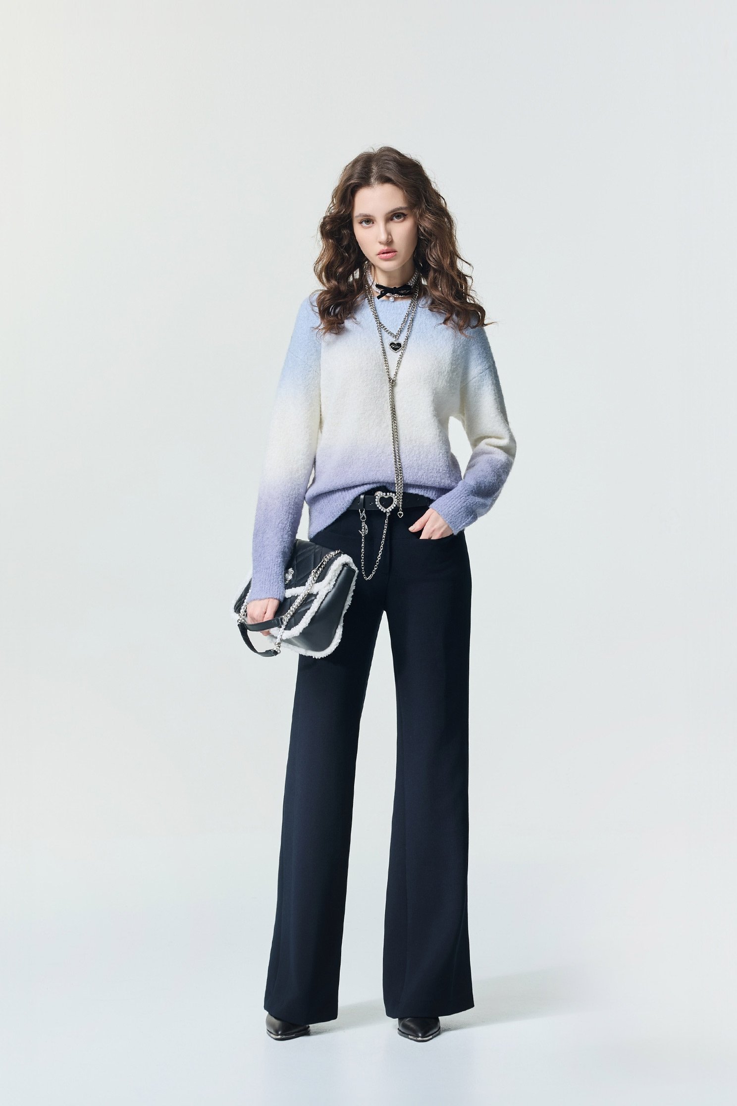 Contrast Stitching Detail Navy PantsContrast Stitching Detail Navy Pants,Bell-bottoms,Season (SS) Look,pants