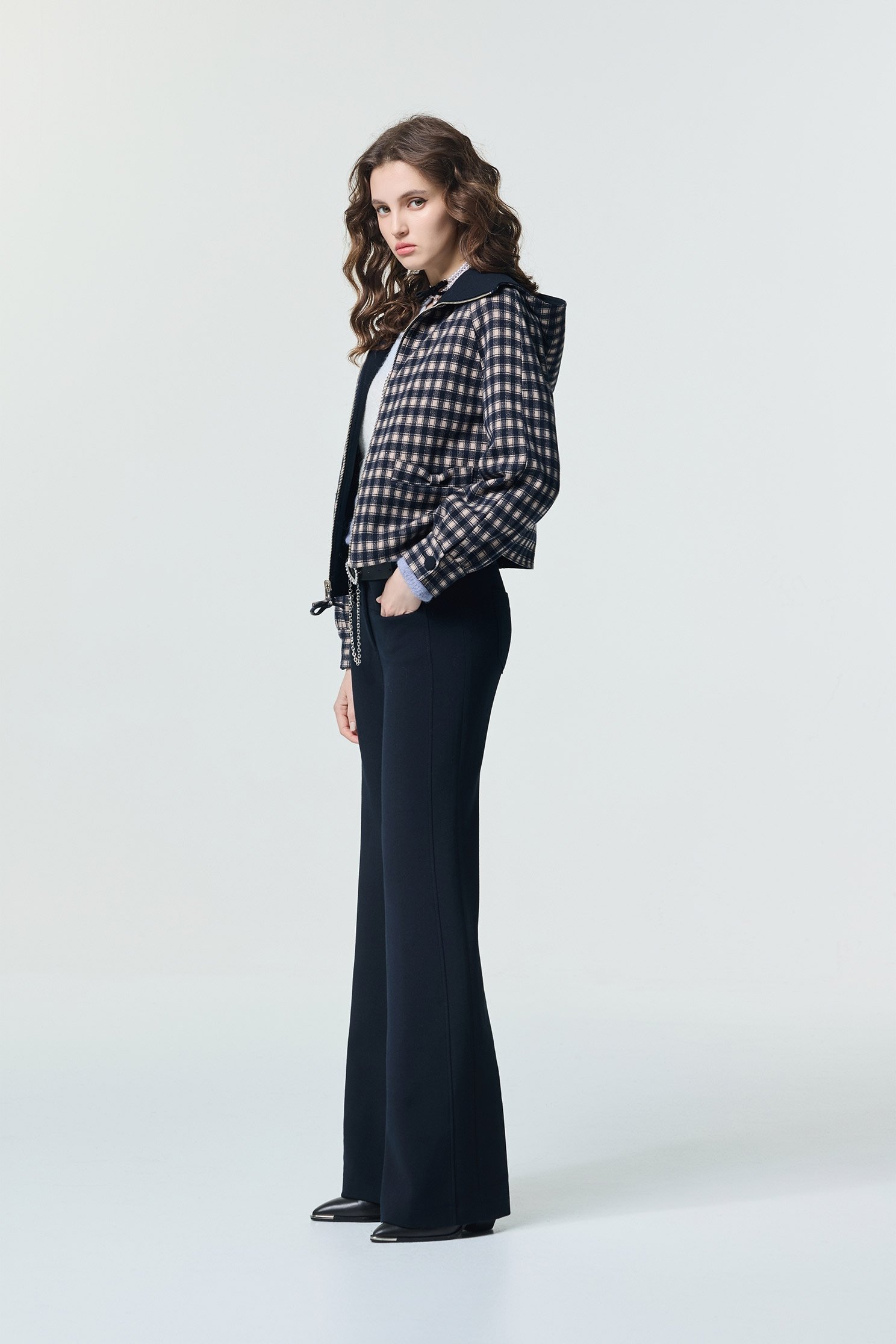 Contrast Stitching Detail Navy PantsContrast Stitching Detail Navy Pants,Bell-bottoms,Season (SS) Look,pants