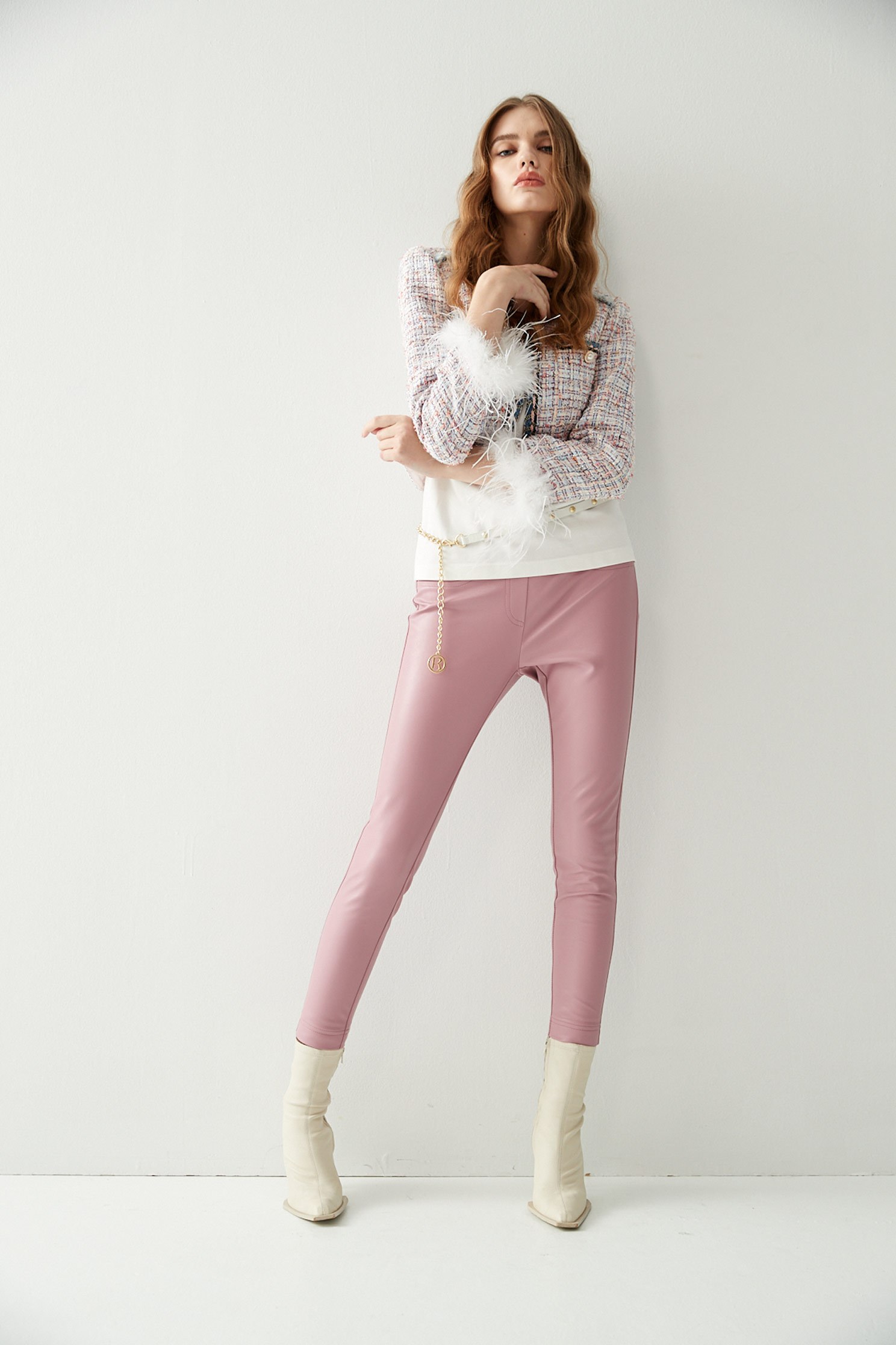 Pink Splicing Skinny PantsContrast pink pants,Skinny pants,Valentine,Skinny pants