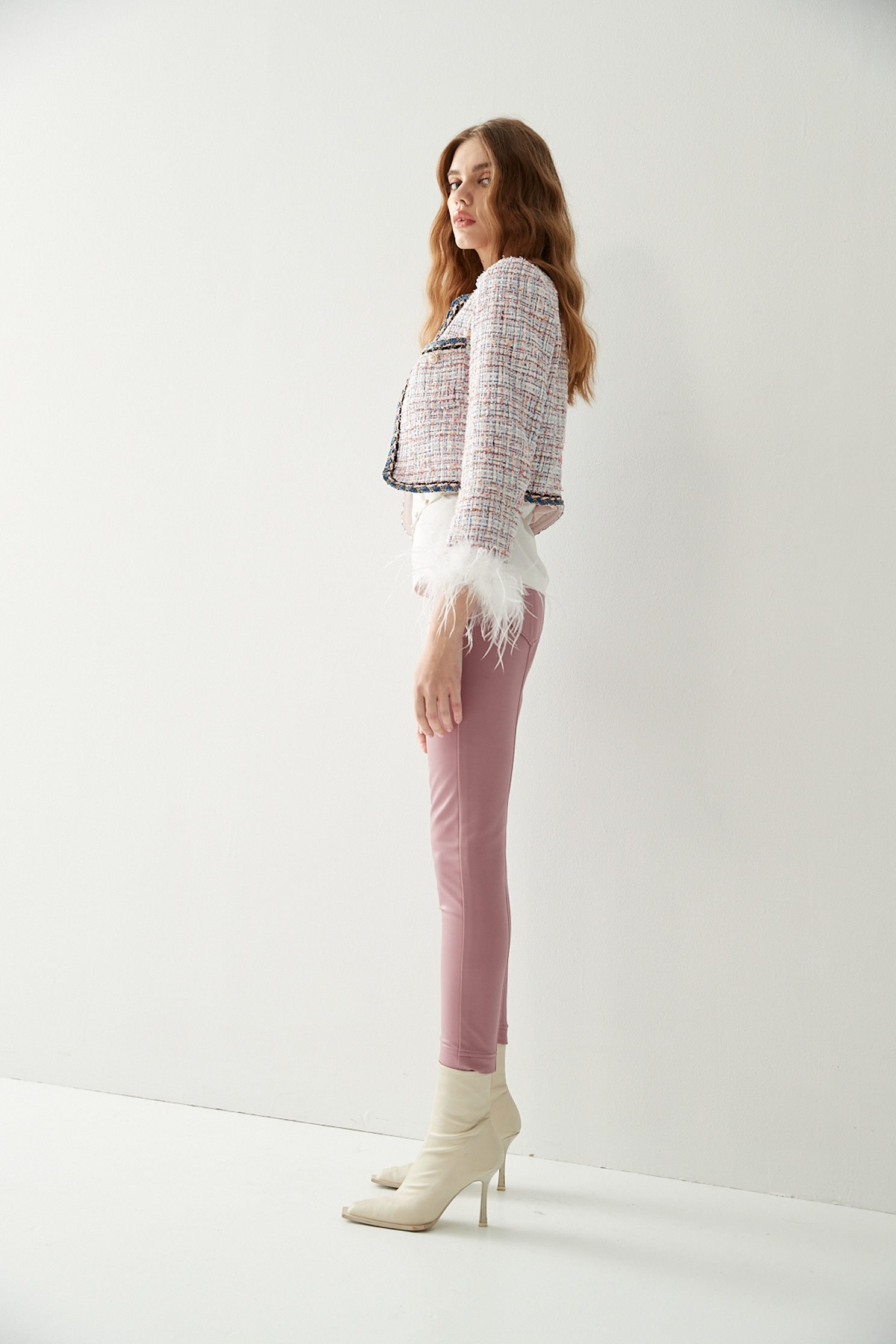 Pink Splicing Skinny PantsContrast pink pants,Skinny pants,Valentine,Skinny pants
