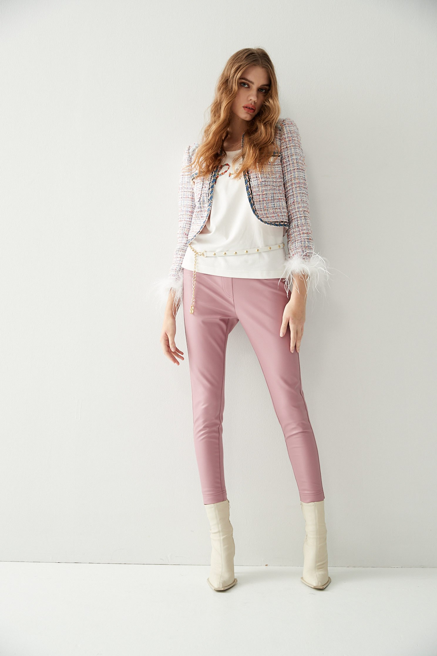 Pink Splicing Skinny PantsContrast pink pants,Skinny pants,Valentine,Skinny pants