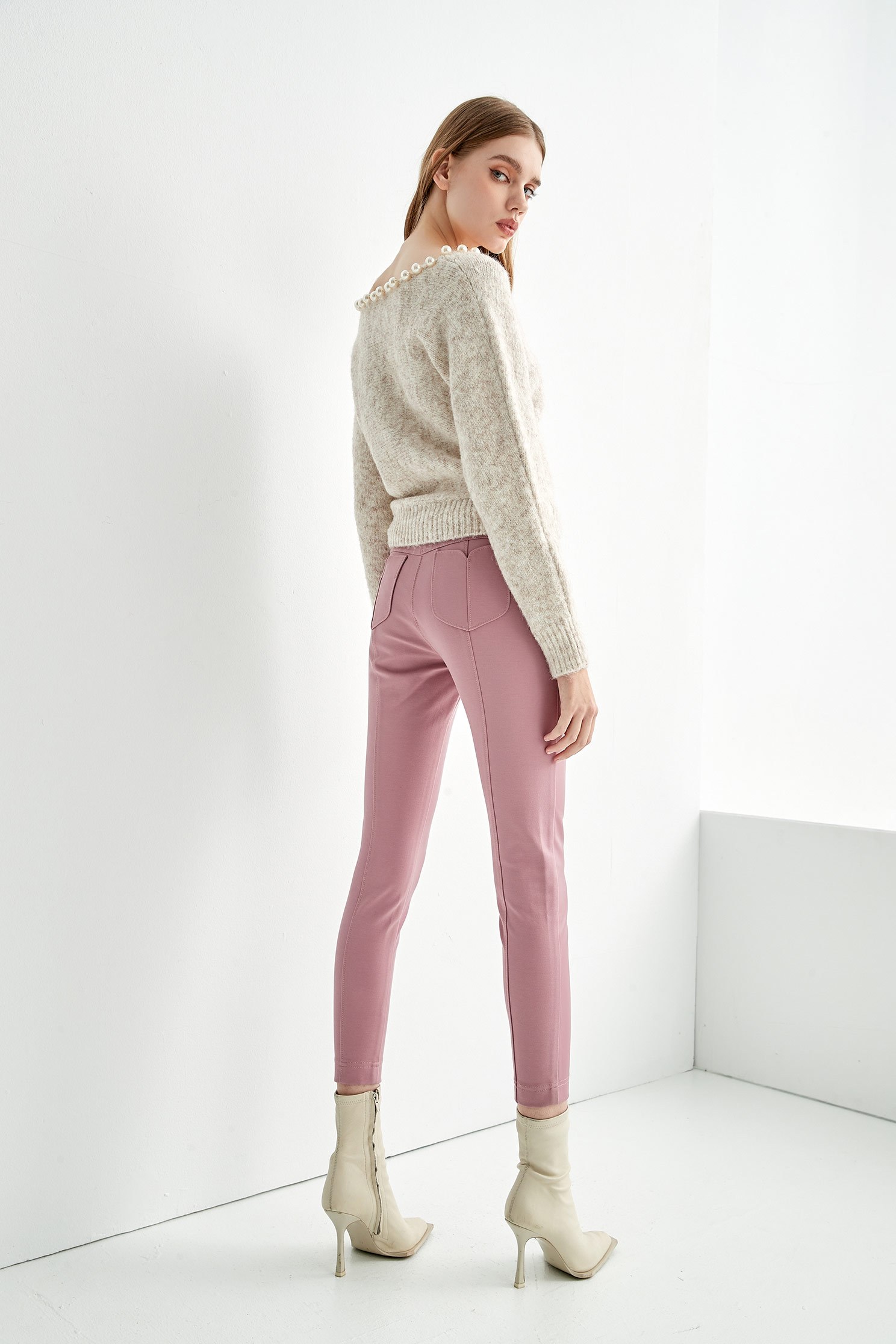 Pink Splicing Skinny PantsContrast pink pants,Skinny pants,Valentine,Skinny pants