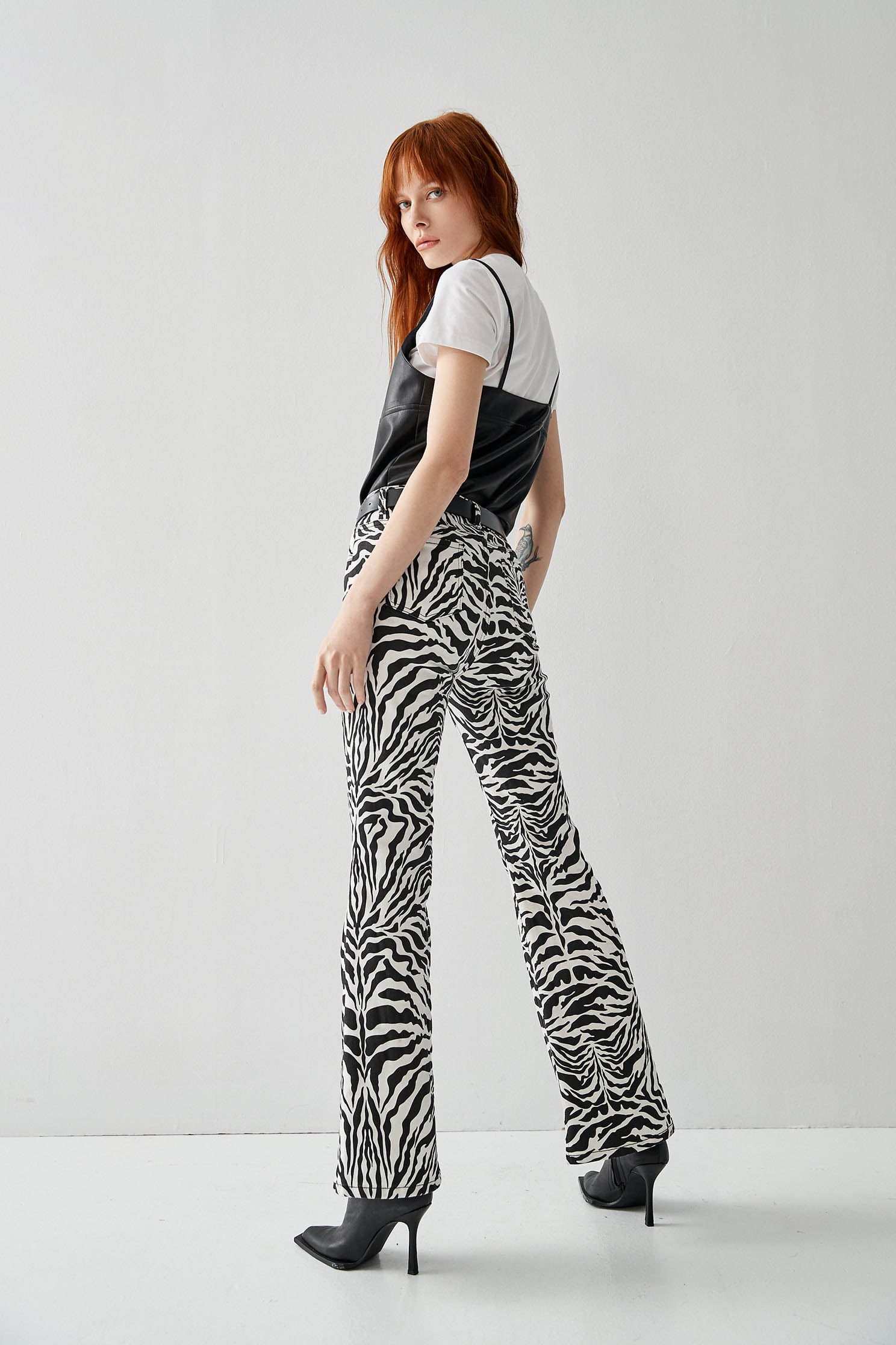 Zebra Print Boot Leg JeansDenim trousers with zebra print,Bell-bottoms,Denim,Jeans,Denim pants,Season (AW) Look,Cotton,Bell-bottoms