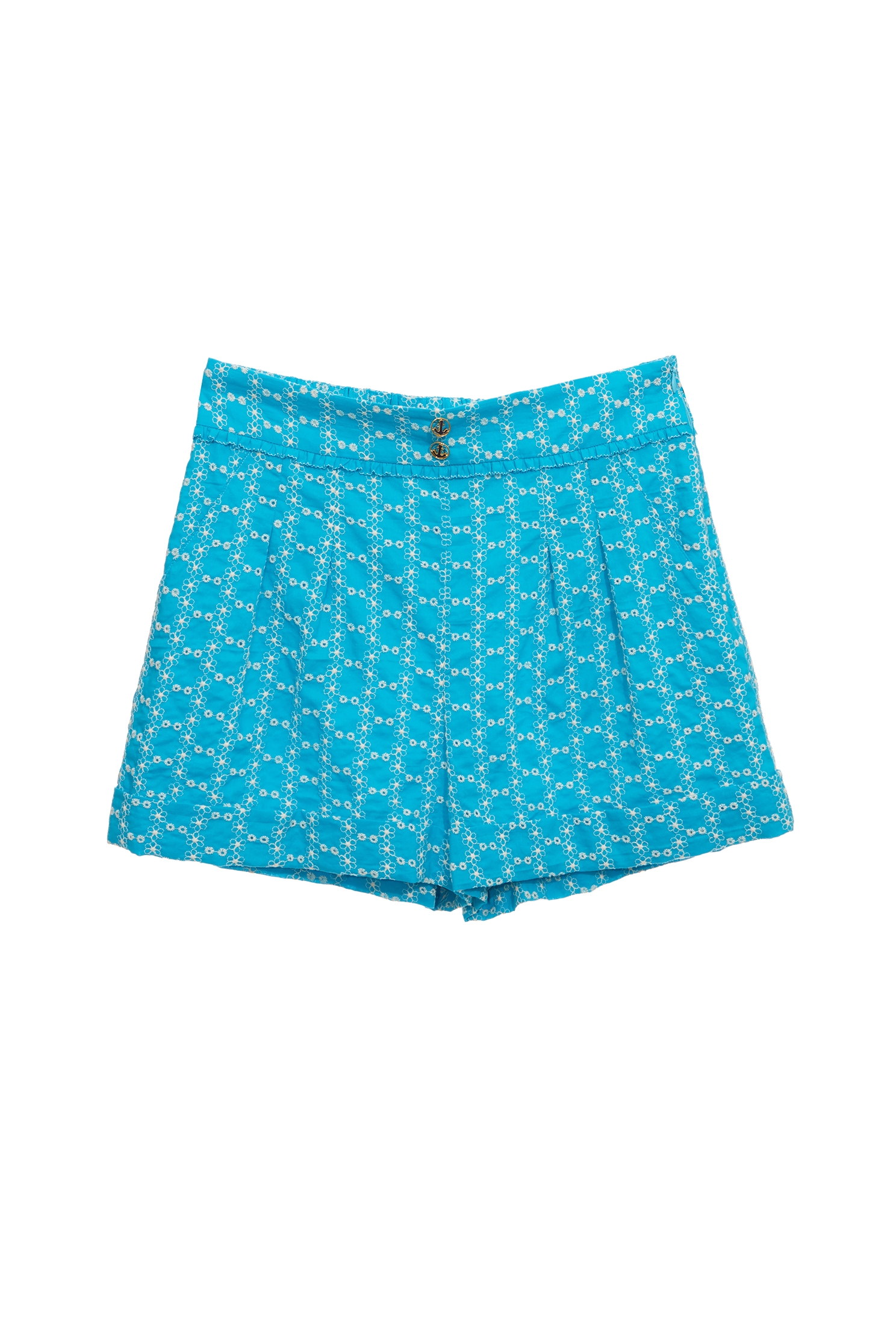 Full Floral Embroidery Blue ShortsFull Floral Embroidery Blue Shorts,Embroidered,Season (SS) Look,Shorts