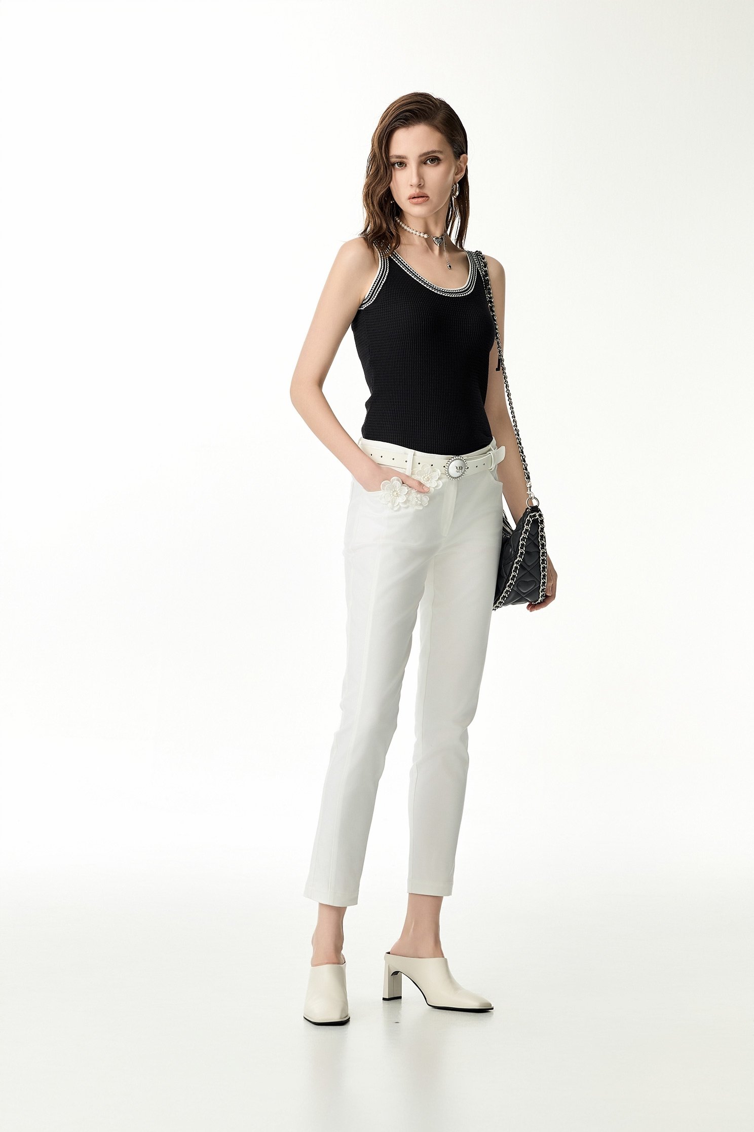 Floral Detail Slim Fit PantsFloral Detail Slim Fit Pants,Season (SS) Look,pearl,Skinny pants,pants