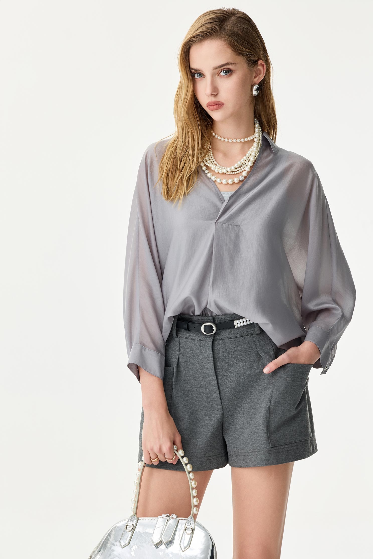 Patch Pockets Grey ShortsPatch Pockets Grey Shorts,Season (SS) Look,Shorts,pants