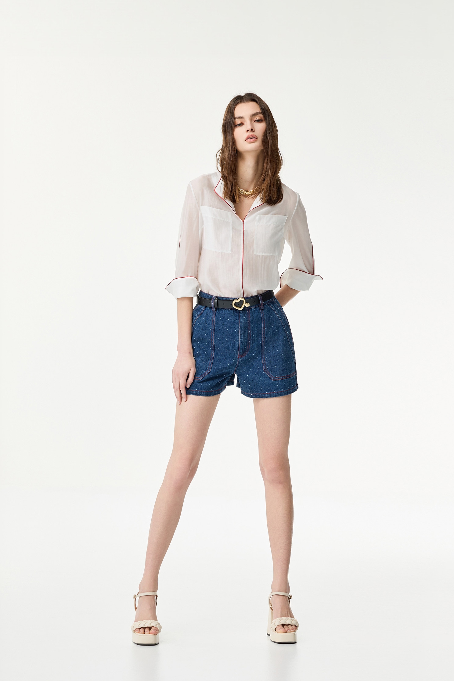 Dotted Detail Denim ShortsDotted Detail Denim Shorts,Season (SS) Look,Denim,Denim shorts,Shorts,Cotton