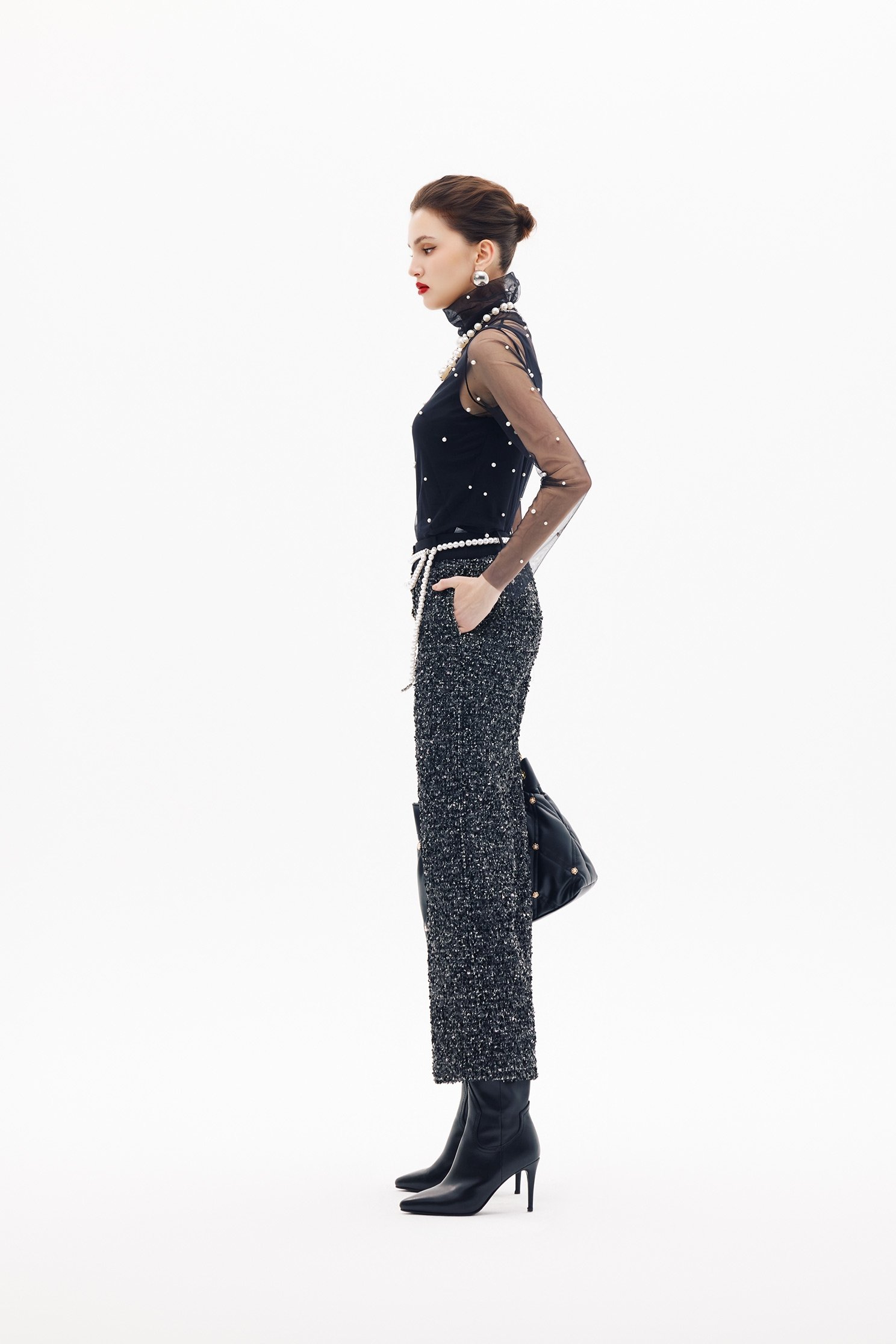Wide Leg Tweed PantsWide Leg Tweed Pants,Office Looks,Culottes,Season (SS) Look,Party Looks,pearl,pants,Black pants