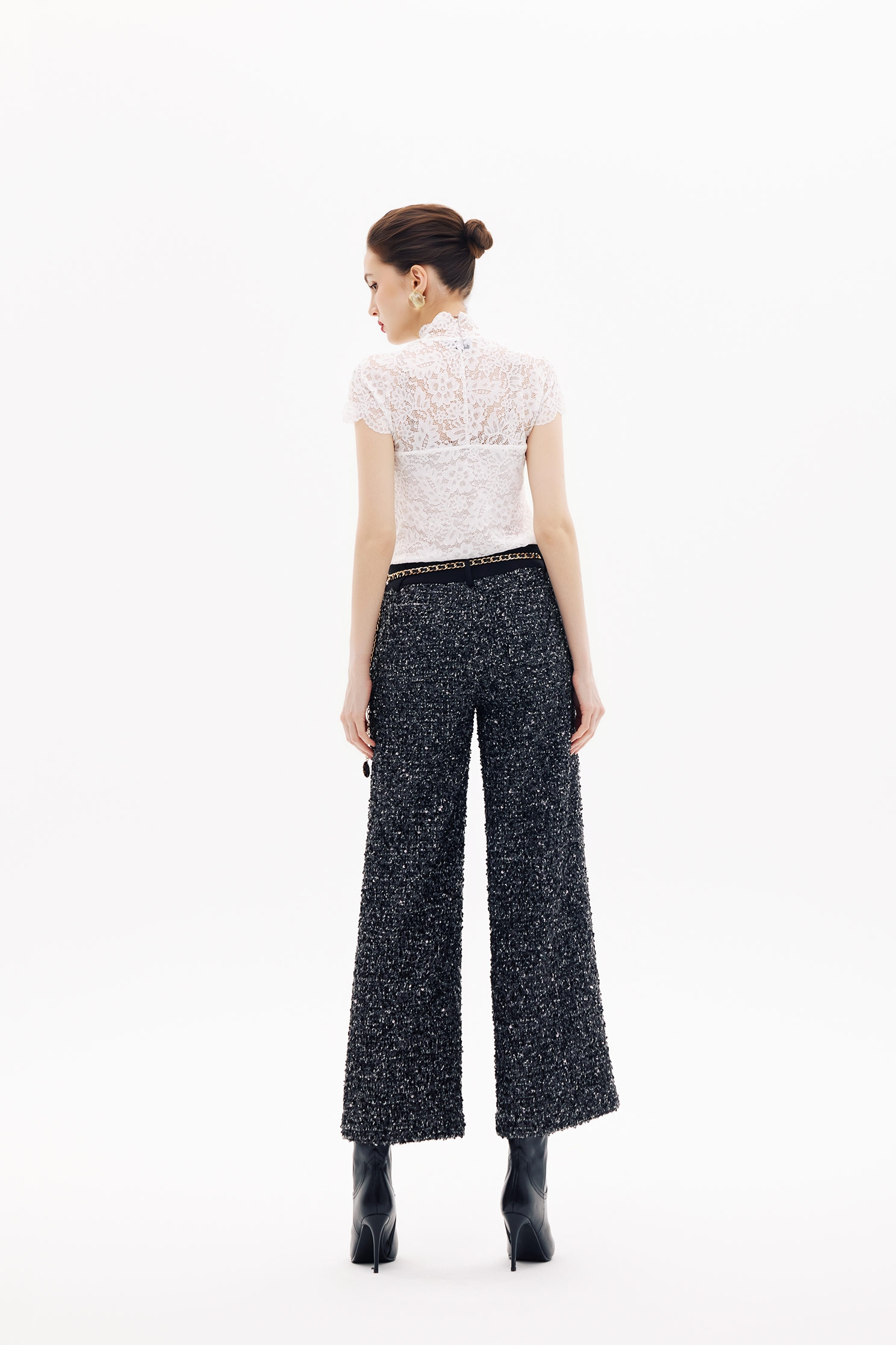 Wide Leg Tweed PantsWide Leg Tweed Pants,Office Looks,Culottes,Season (SS) Look,Party Looks,pearl,pants,Black pants