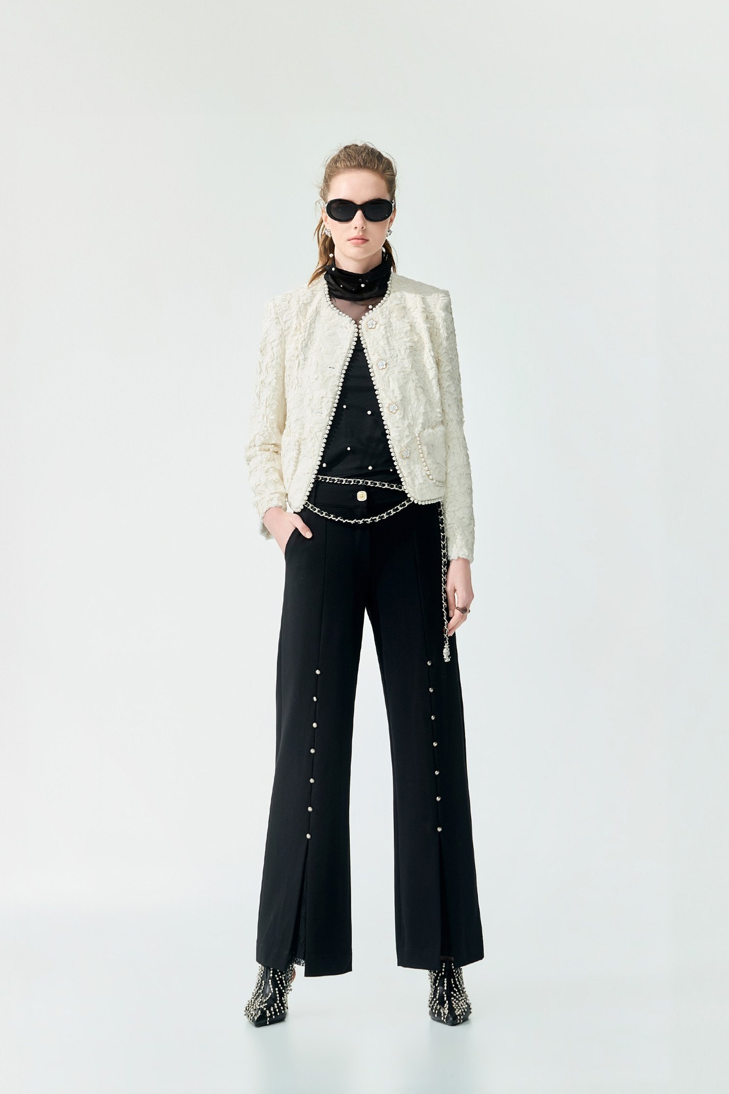 Lace Detail Straight Cut PantsLace Detail Straight Cut Pants,Office Looks,Bell-bottoms,Season (SS) Look,simple outfits,Lace,pants,Black pants