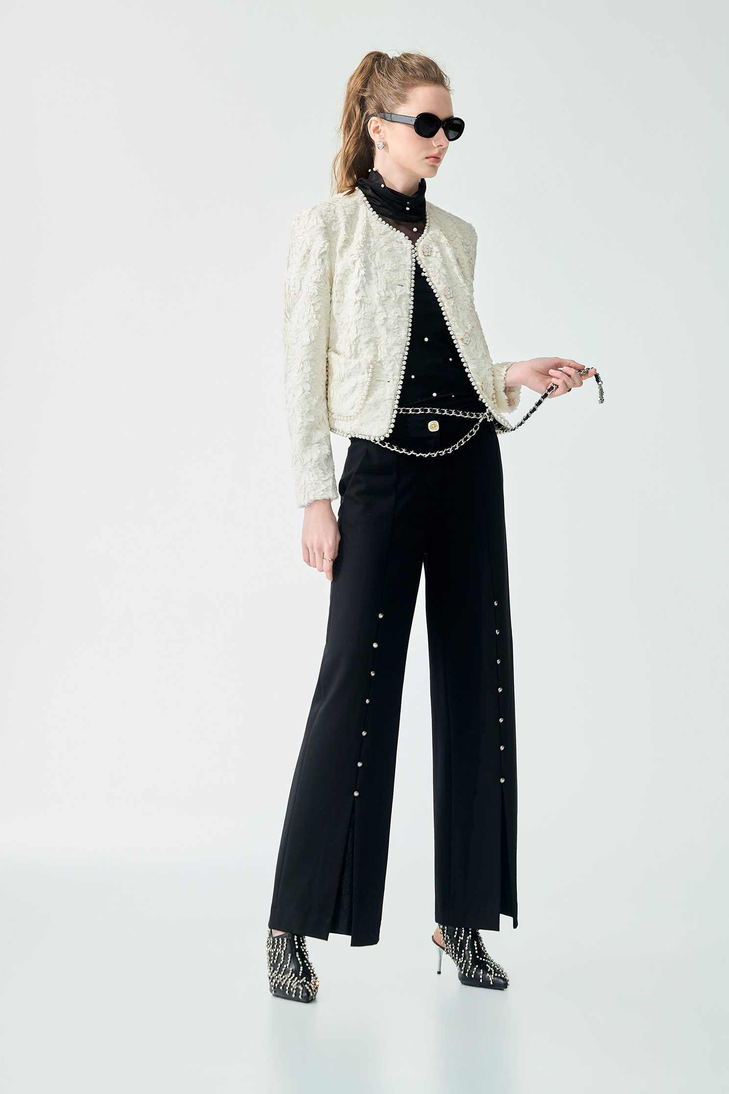 Lace Detail Straight Cut PantsLace Detail Straight Cut Pants,Office Looks,Bell-bottoms,Season (SS) Look,simple outfits,Lace,pants,Black pants