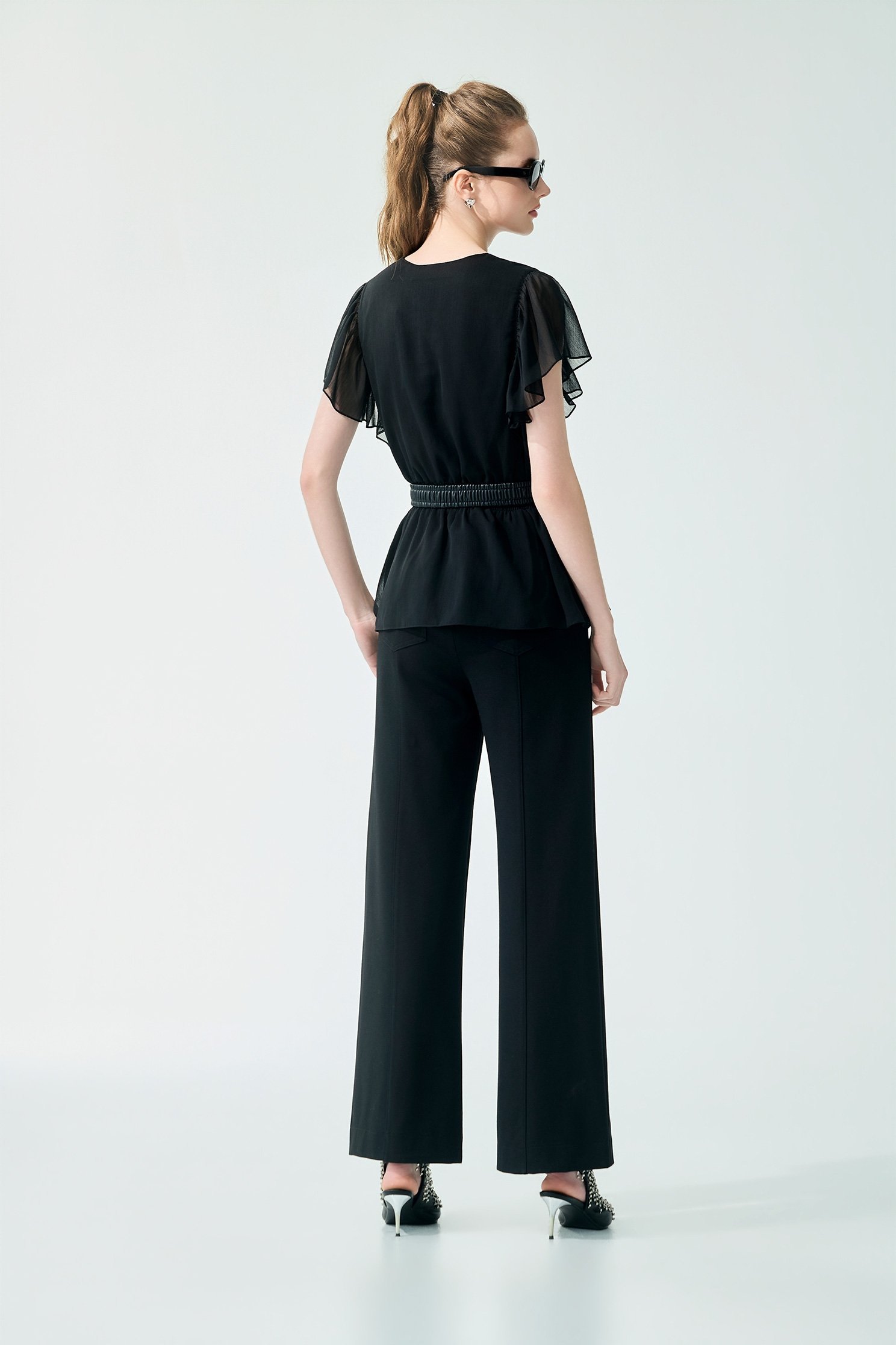 Lace Detail Straight Cut PantsLace Detail Straight Cut Pants,Office Looks,Bell-bottoms,Season (SS) Look,simple outfits,Lace,pants,Black pants