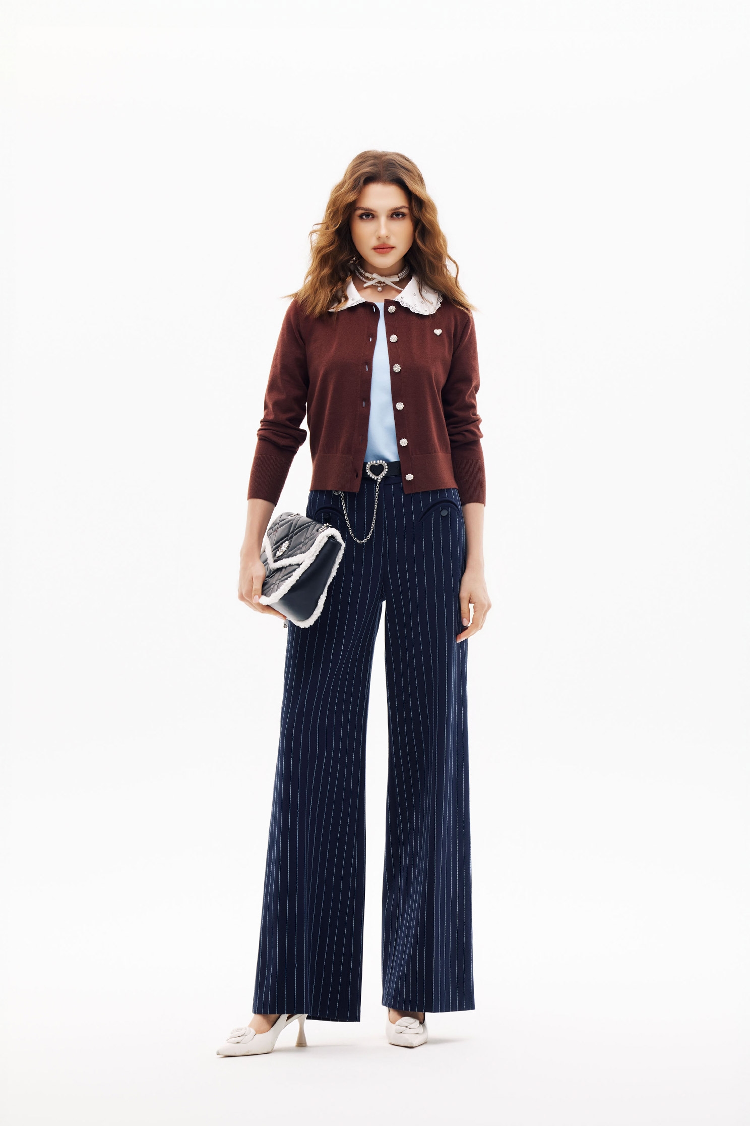 Pinstripe Navy PantsPinstripe Navy Pants,Embroidered,Bell-bottoms,Season (SS) Look,pants