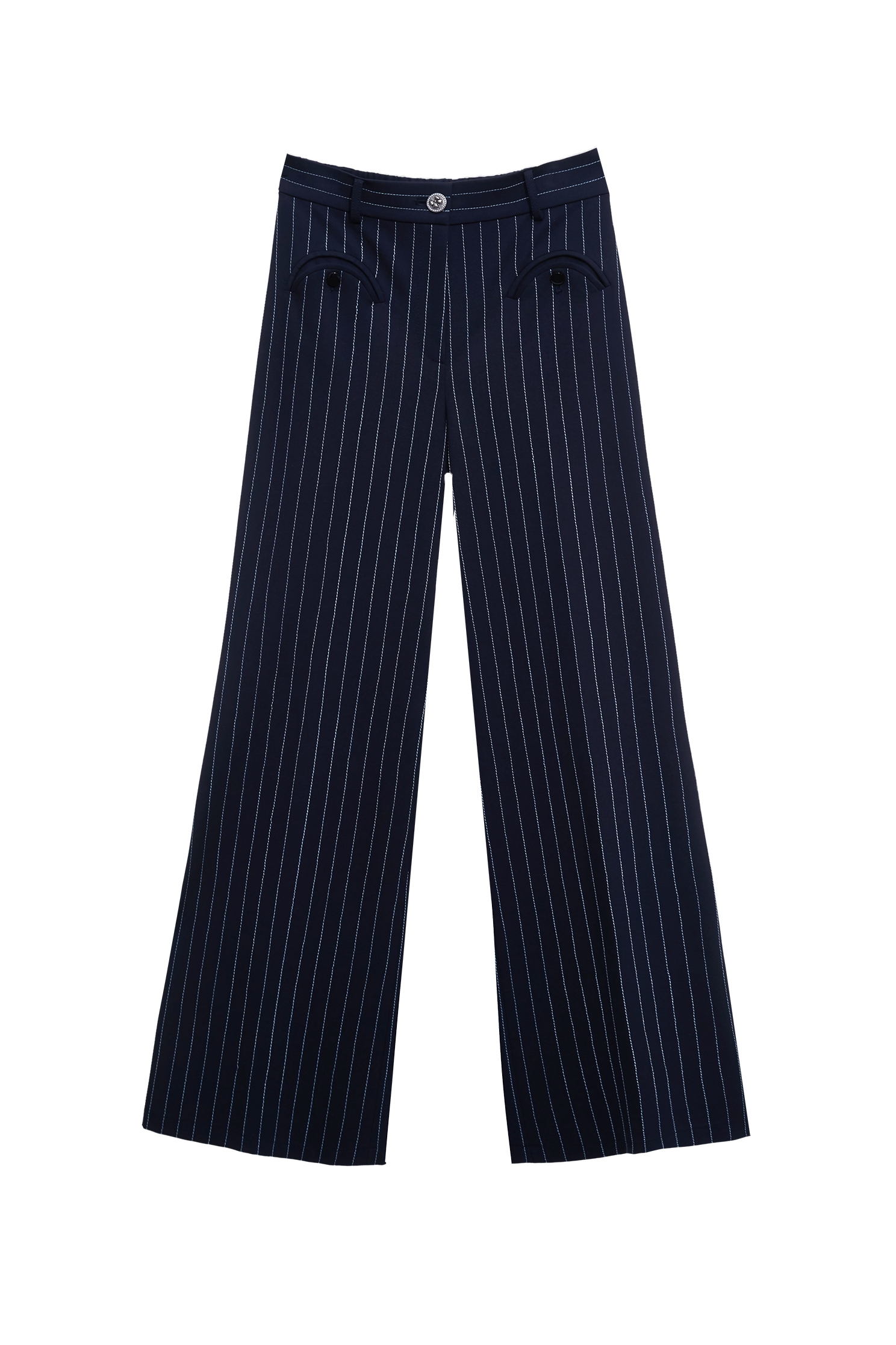 Pinstripe Navy PantsPinstripe Navy Pants,Embroidered,Bell-bottoms,Season (SS) Look,pants