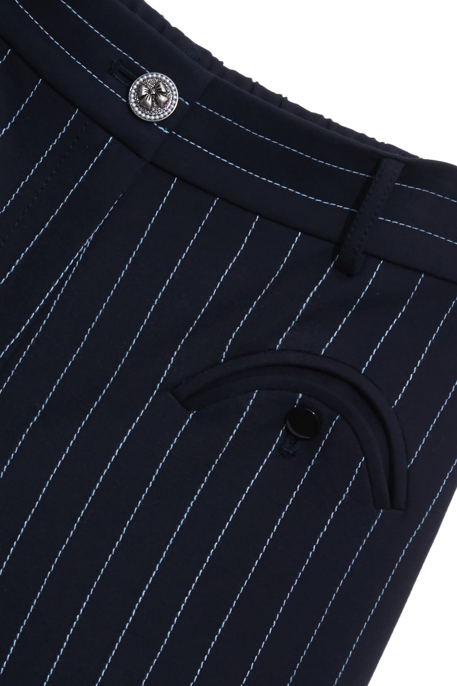 Pinstripe Navy PantsPinstripe Navy Pants,Embroidered,Bell-bottoms,Season (SS) Look,pants