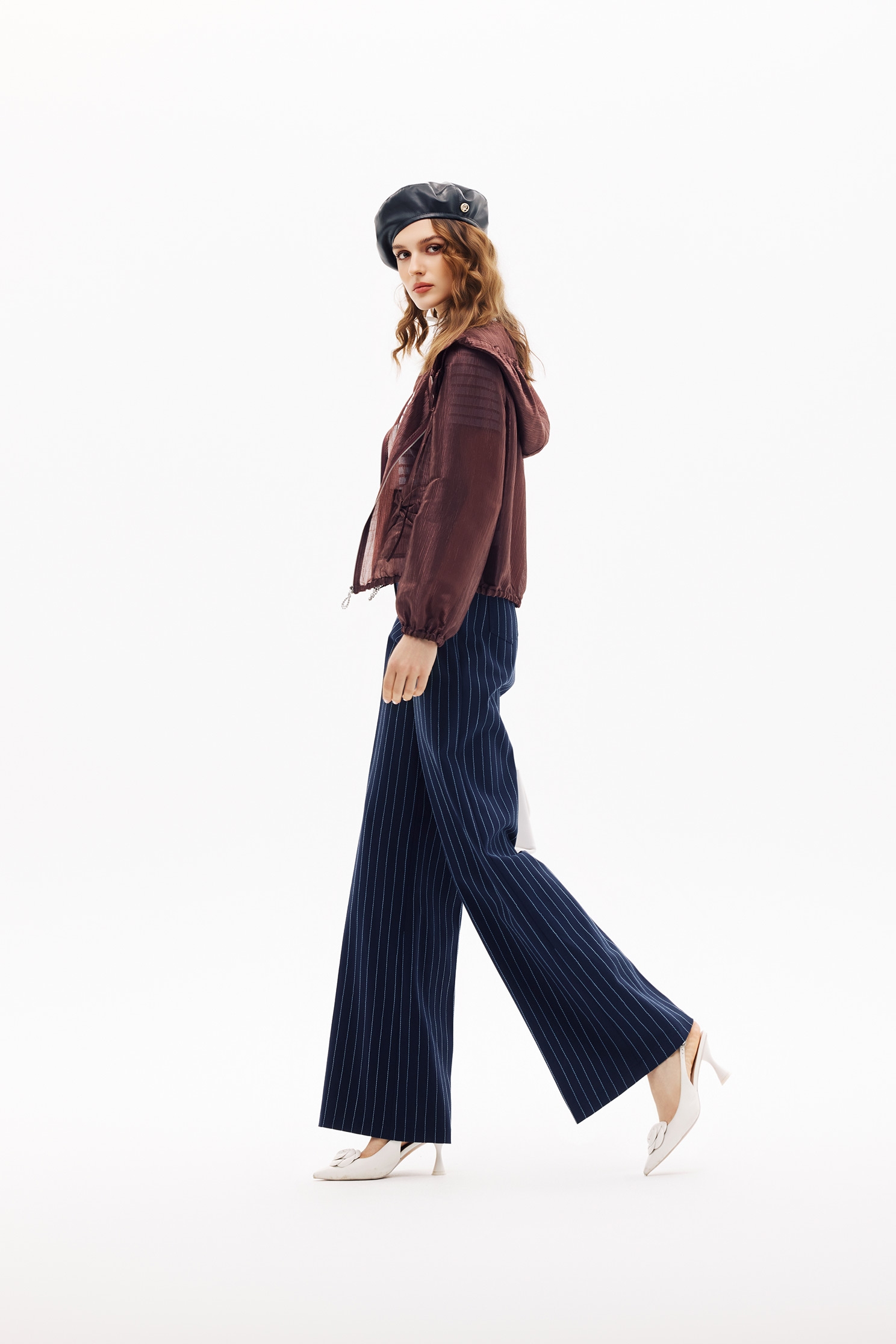 Pinstripe Navy PantsPinstripe Navy Pants,Embroidered,Bell-bottoms,Season (SS) Look,pants