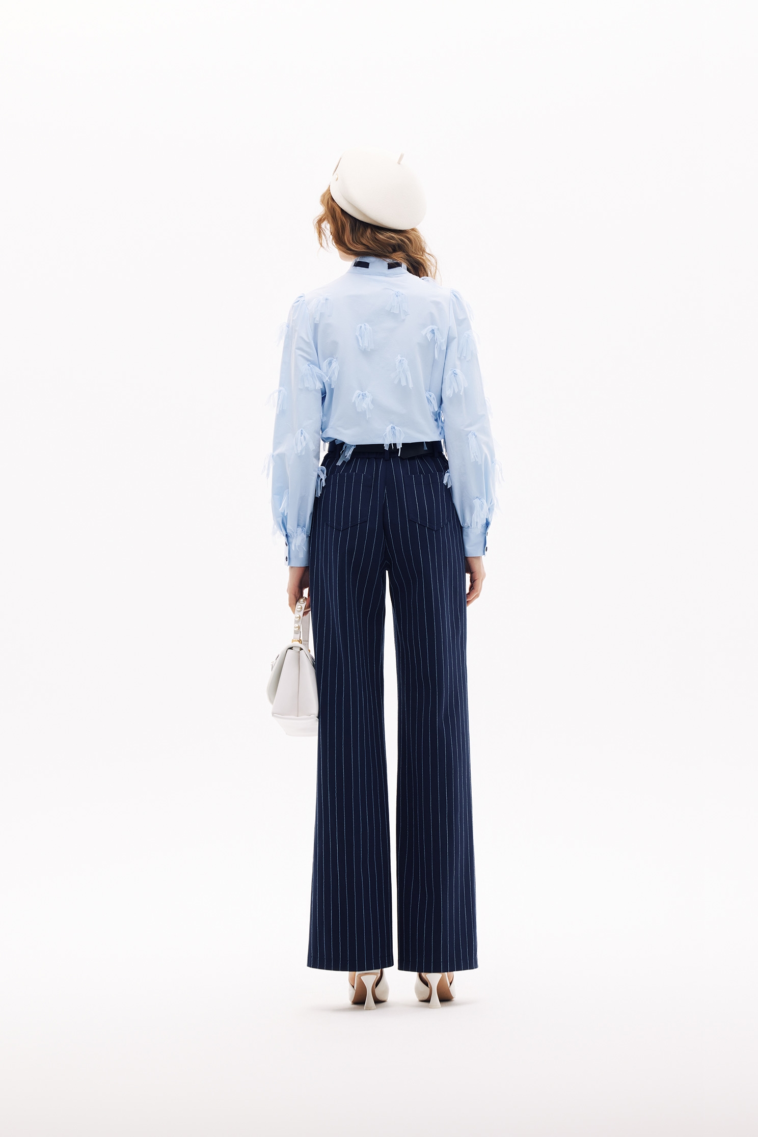 Pinstripe Navy PantsPinstripe Navy Pants,Embroidered,Bell-bottoms,Season (SS) Look,pants