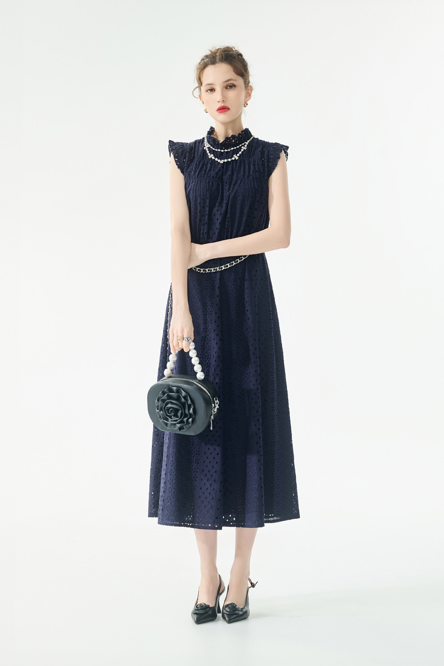 Hollow Out Embroidery Detail Navy DressHollow Out Embroidery Detail Navy Dress,Dresses,Season (SS) Look,Embroidered