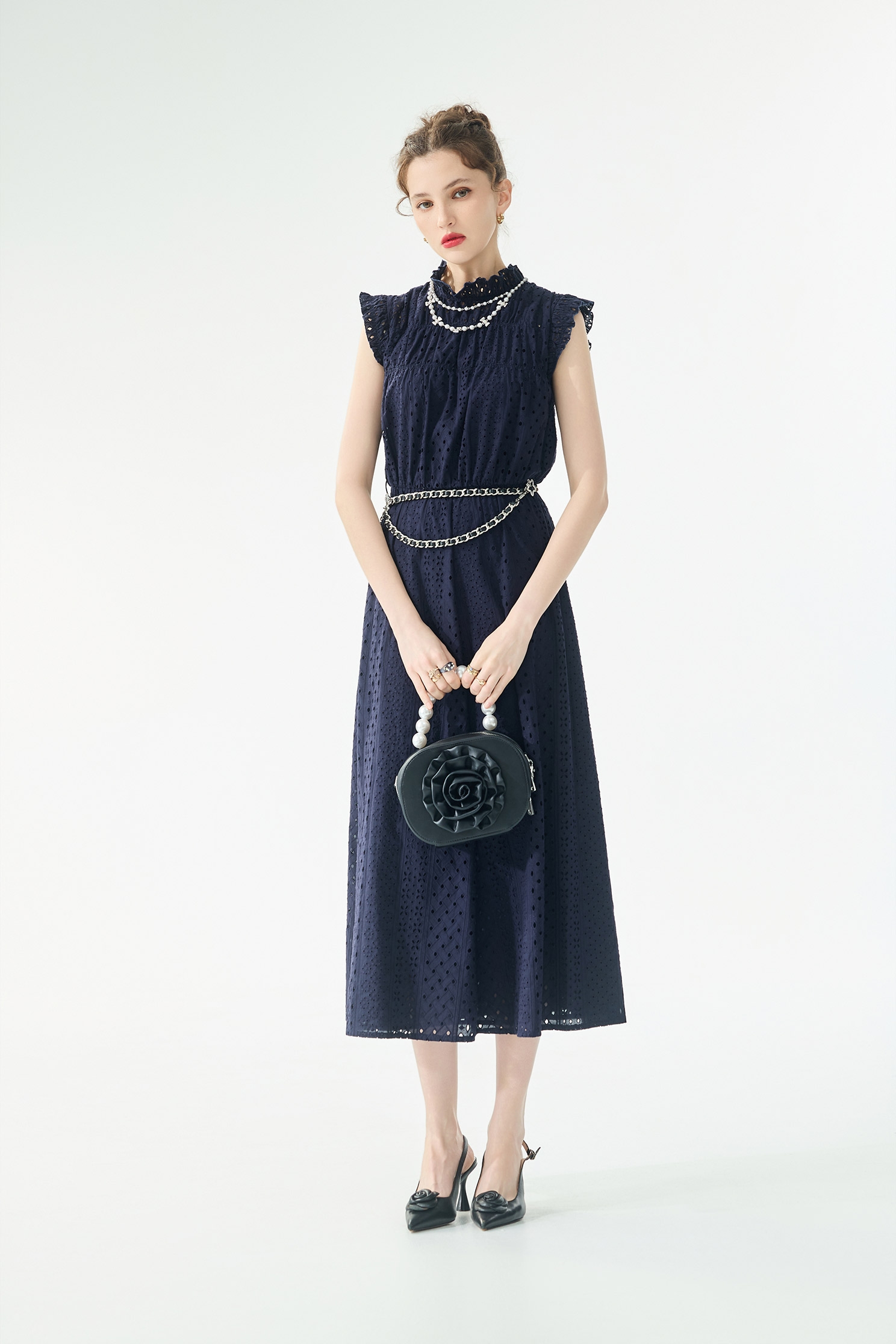 Hollow Out Embroidery Detail Navy DressHollow Out Embroidery Detail Navy Dress,Dresses,Season (SS) Look,Embroidered