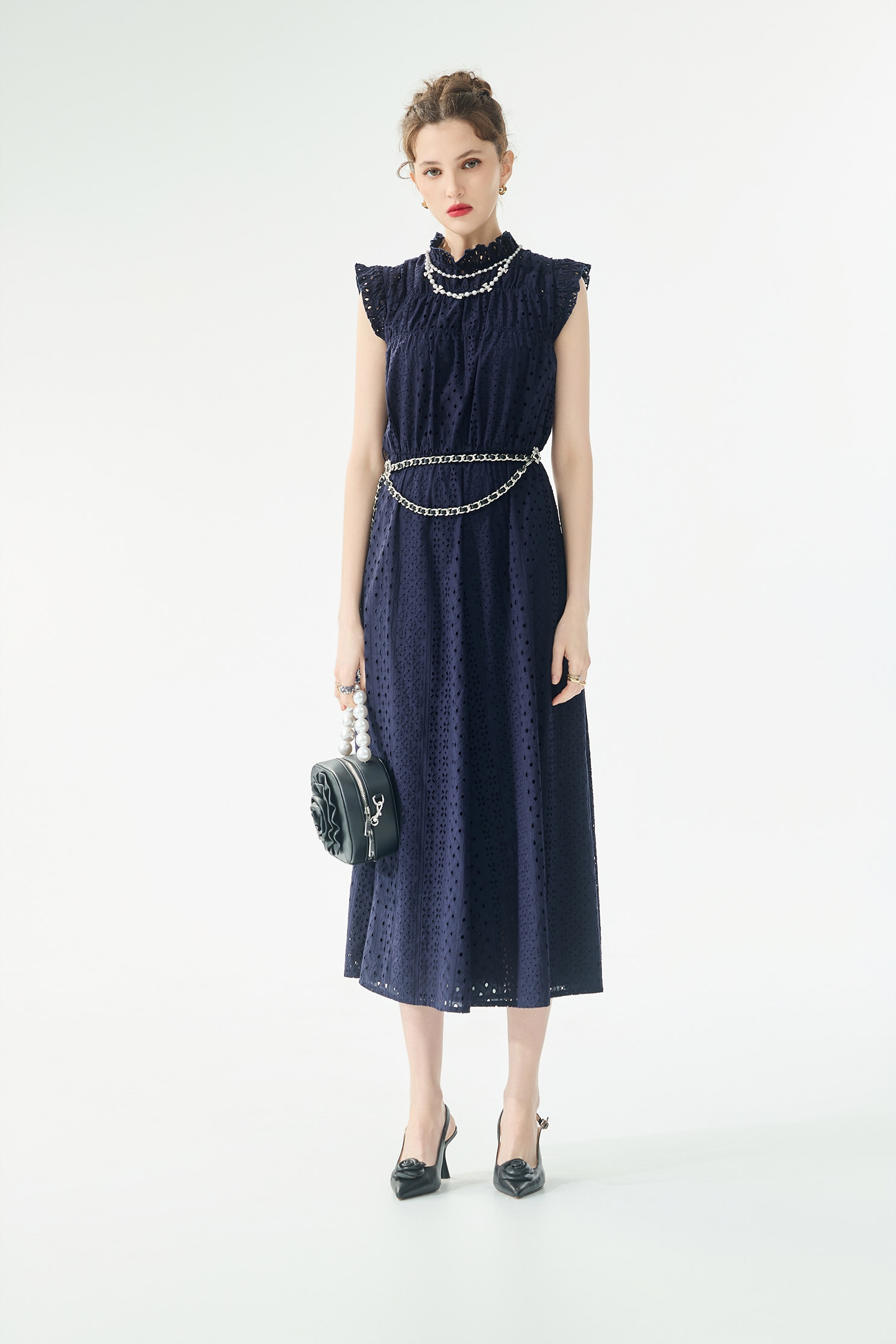 Hollow Out Embroidery Detail Navy DressHollow Out Embroidery Detail Navy Dress,Dresses,Season (SS) Look,Embroidered