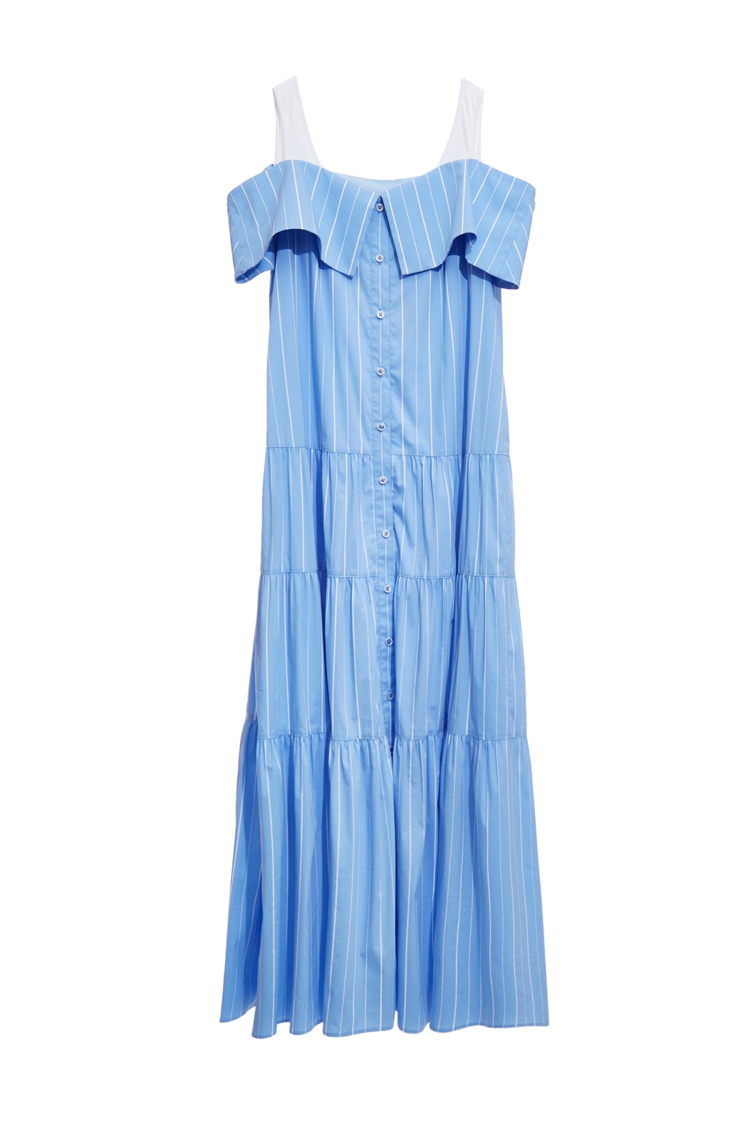 Pinstripe Cold Shoulder DressPinstripe Cold Shoulder Dress,Dresses,Denim,Season (SS) Look,Stripe