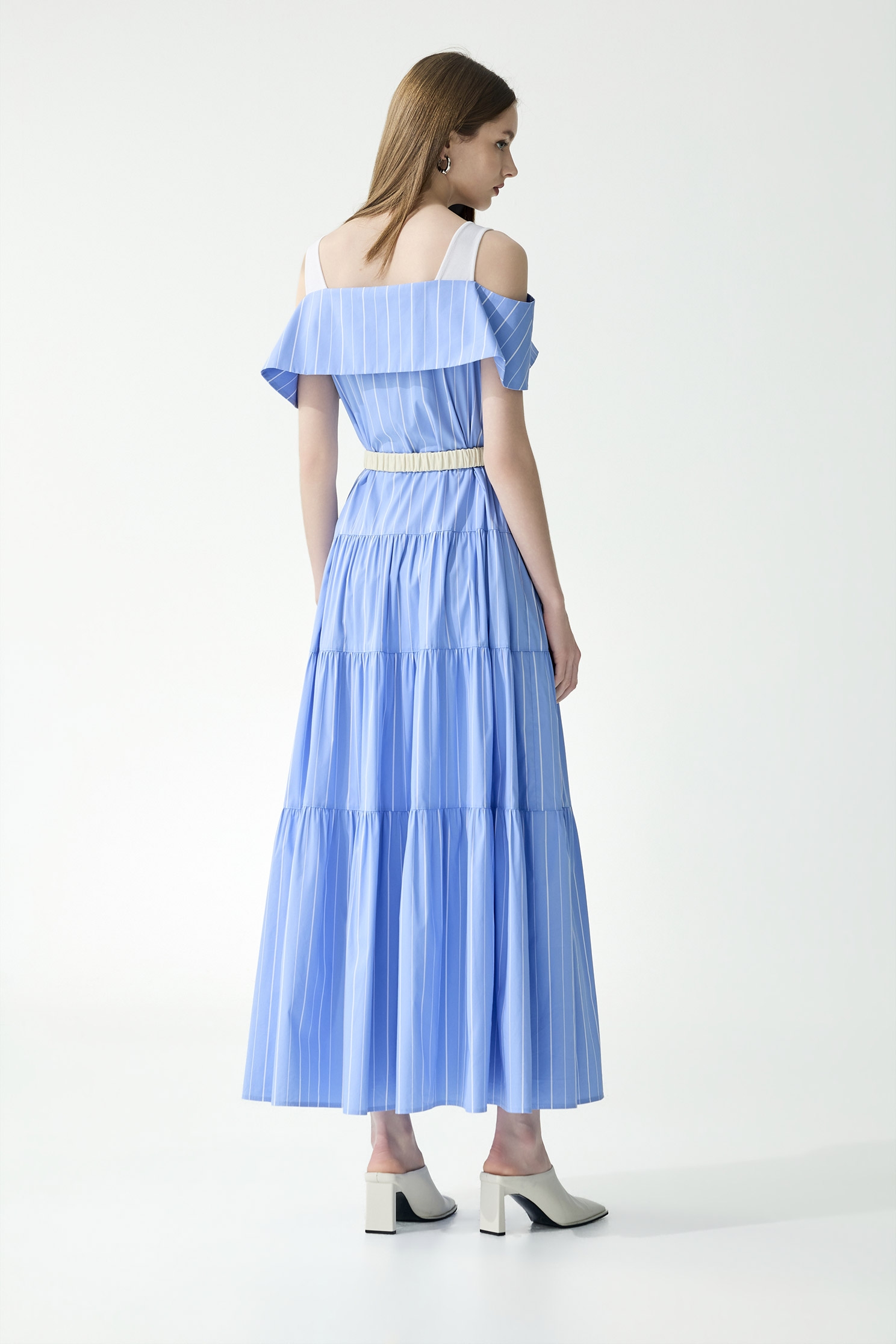 Pinstripe Cold Shoulder DressPinstripe Cold Shoulder Dress,Dresses,Denim,Season (SS) Look,Stripe