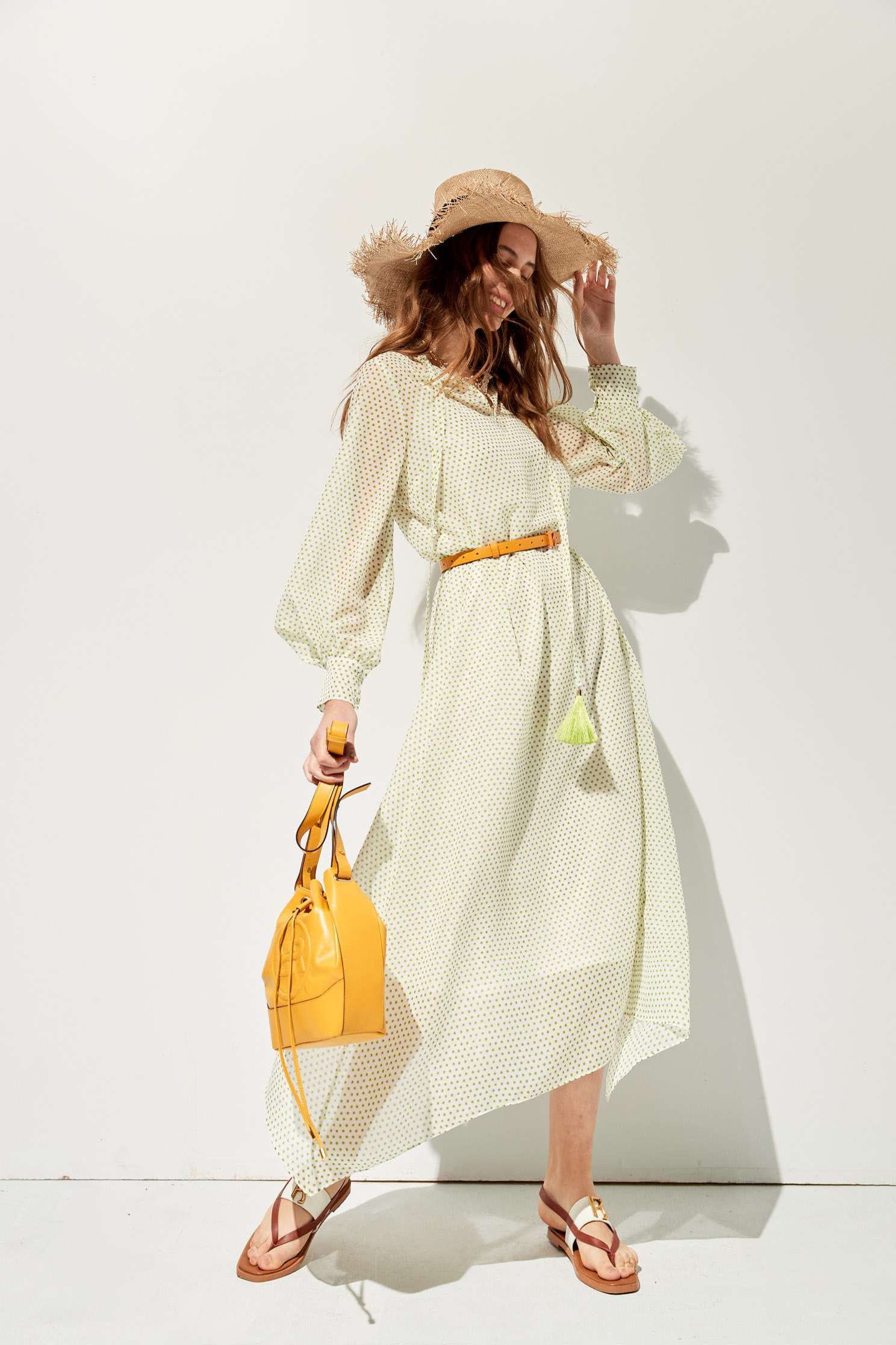 Loose Fit Retro Polka Dot DressDot print long dress,Dresses,Queen,Season (SS) Look,mothergift,dotcollection,Trends,sleeveless tops,Cutwork details dresses,dresses,Maxi dresses,Long sleeve dresses,Travel with BFF,Chiffon