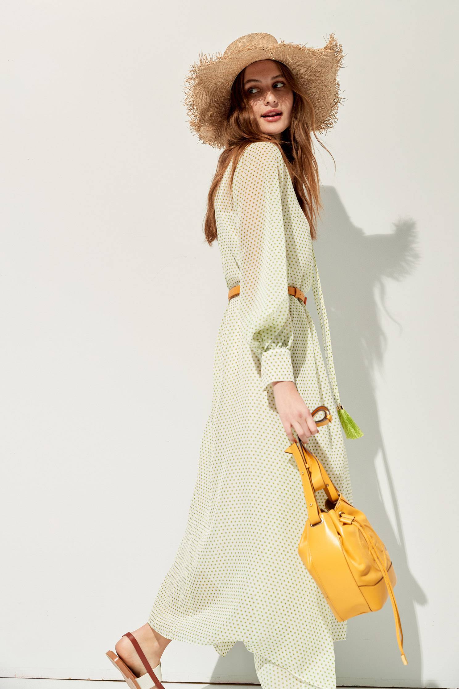 Loose Fit Retro Polka Dot DressDot print long dress,Dresses,Queen,Season (SS) Look,mothergift,dotcollection,Trends,sleeveless tops,Cutwork details dresses,dresses,Maxi dresses,Long sleeve dresses,Travel with BFF,Chiffon