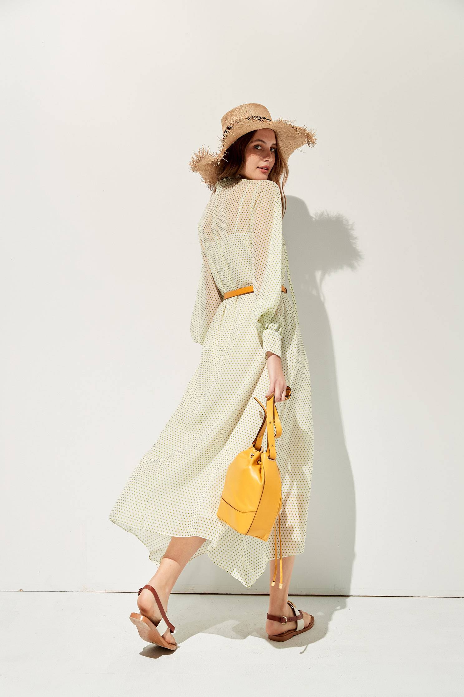 Loose Fit Retro Polka Dot DressDot print long dress,Dresses,Queen,Season (SS) Look,mothergift,dotcollection,Trends,sleeveless tops,Cutwork details dresses,dresses,Maxi dresses,Long sleeve dresses,Travel with BFF,Chiffon