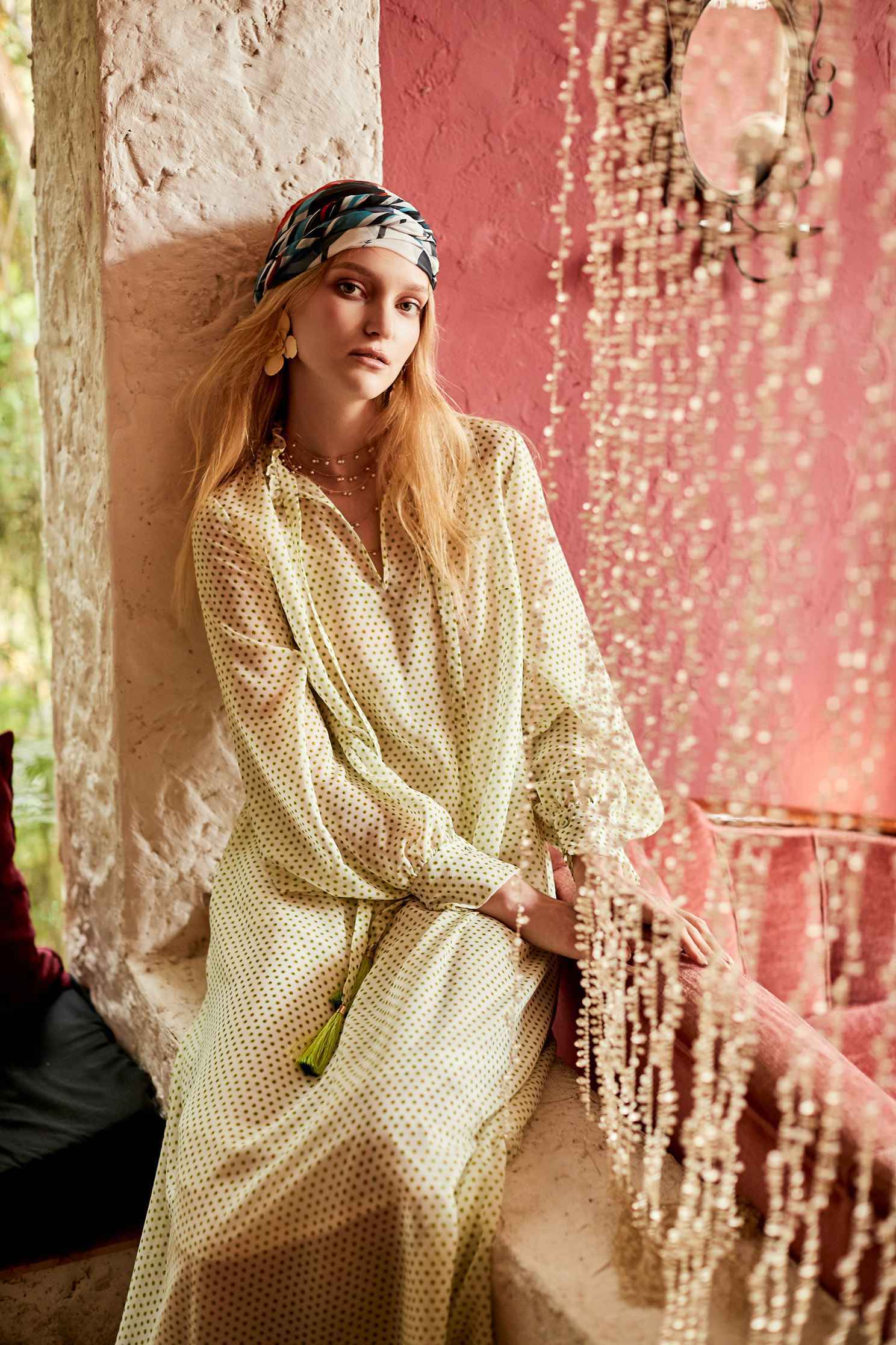 Loose Fit Retro Polka Dot DressDot print long dress,Dresses,Queen,Season (SS) Look,mothergift,dotcollection,Trends,sleeveless tops,Cutwork details dresses,dresses,Maxi dresses,Long sleeve dresses,Travel with BFF,Chiffon