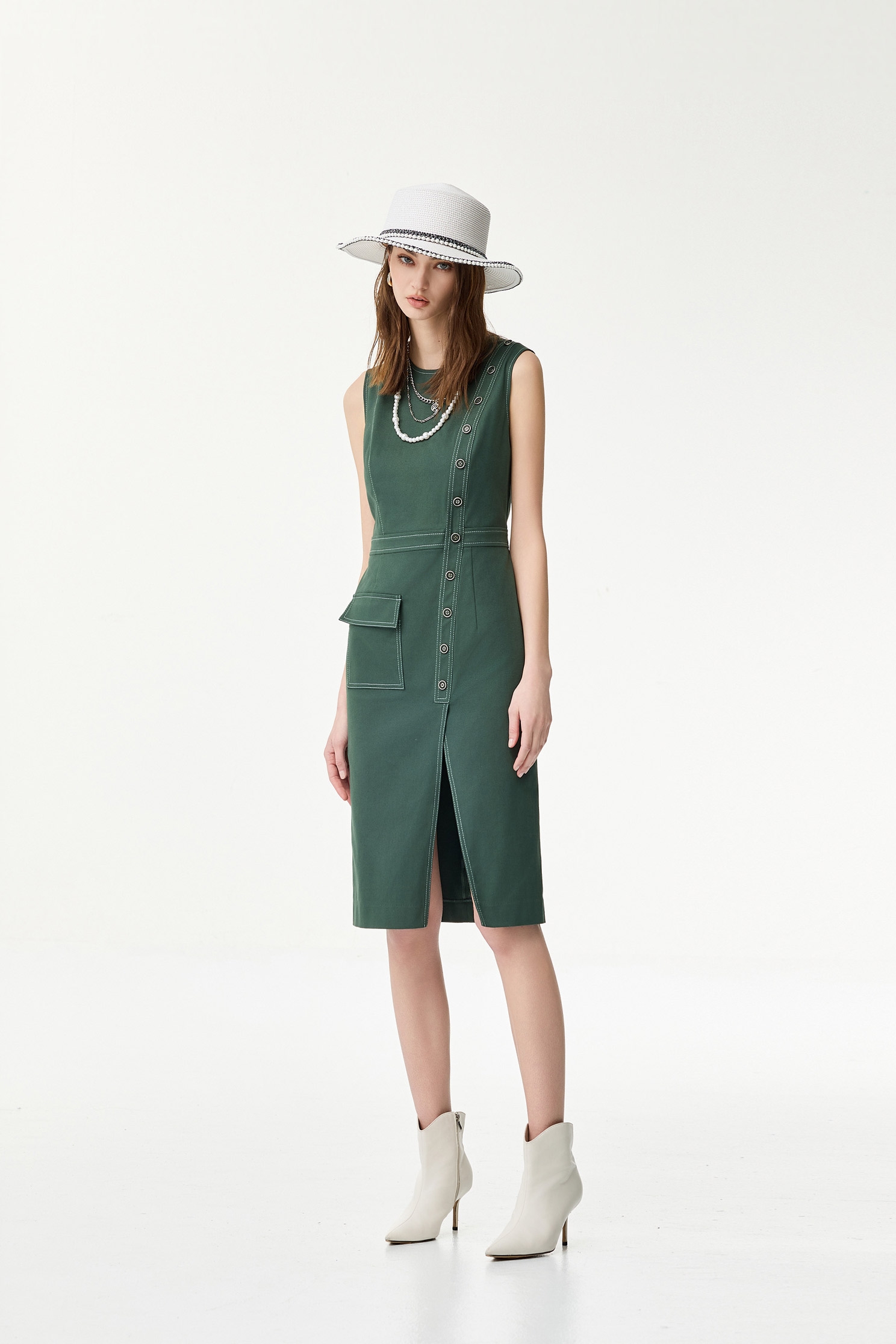 Asymmetric Sleeveless Dress With Stitching DetailAsymmetric Sleeveless Dress With Stitching Detail,Dresses,Season (SS) Look,Denim,sleeveless tops,upperclass,Urban Fashion