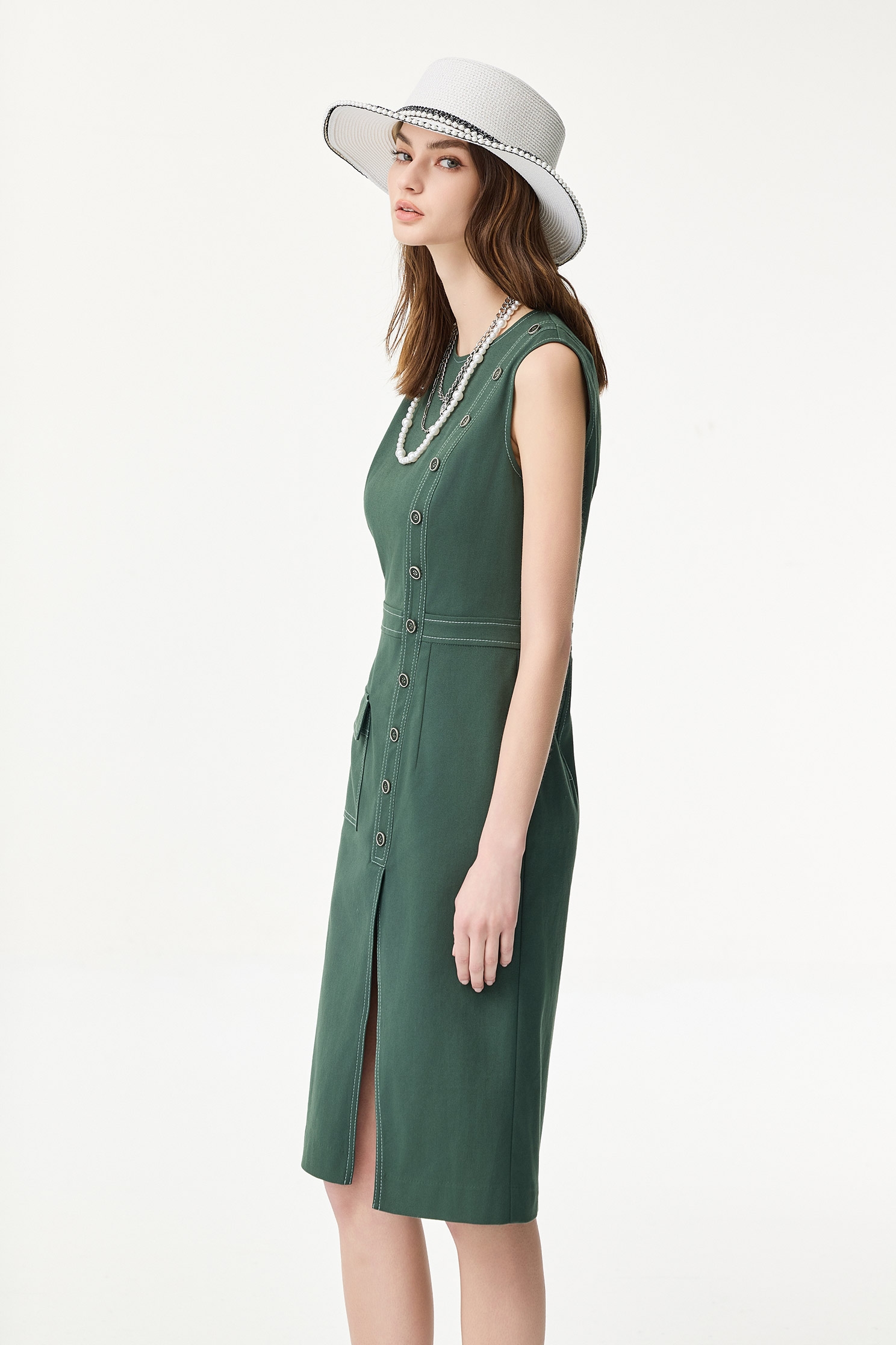 Asymmetric Sleeveless Dress With Stitching DetailAsymmetric Sleeveless Dress With Stitching Detail,Dresses,Season (SS) Look,Denim,sleeveless tops,upperclass,Urban Fashion