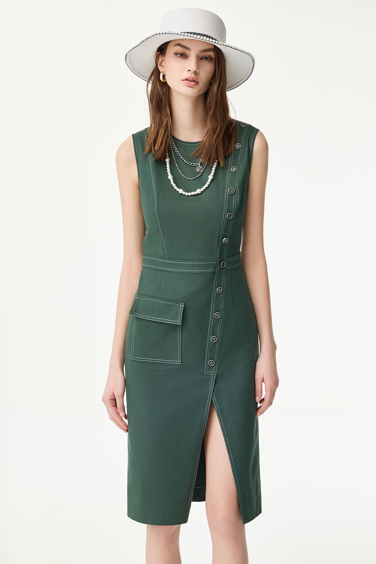 Asymmetric Sleeveless Dress With Stitching DetailAsymmetric Sleeveless Dress With Stitching Detail,Dresses,Season (SS) Look,Denim,sleeveless tops,upperclass,Urban Fashion