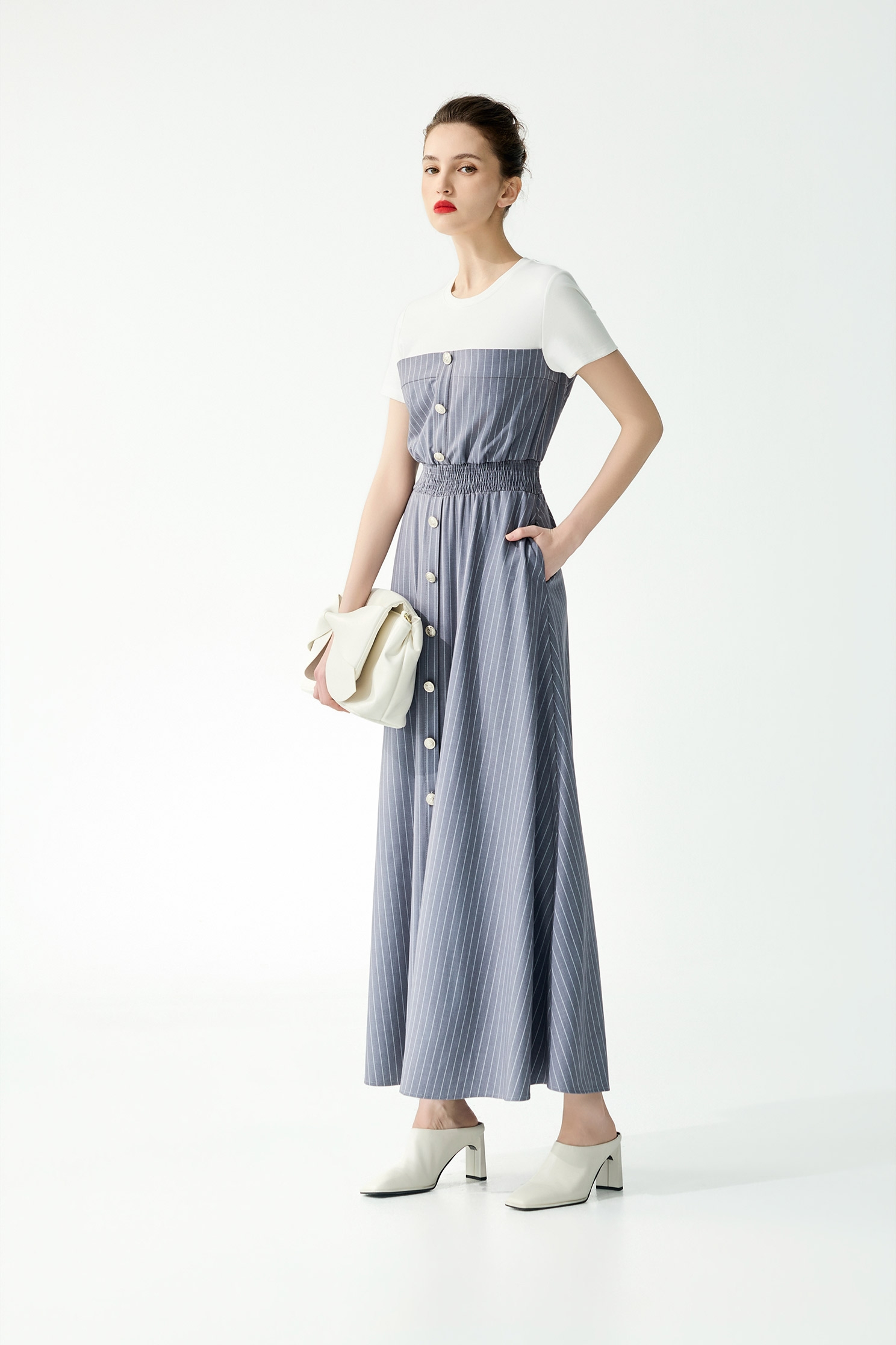 Pinstripe Contrast Tee Maxi DressPinstripe Contrast Tee Maxi Dress,Dresses,Season (SS) Look,Stripe