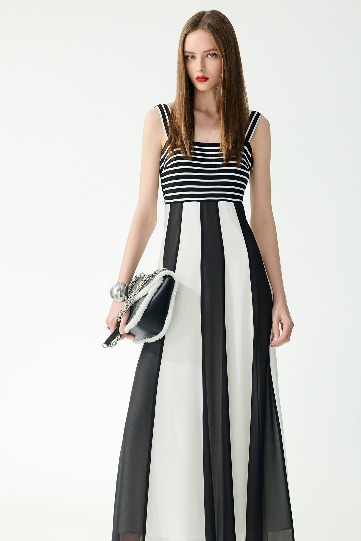 Classic Black White Stripe Maxi DressClassic Black White Stripe Maxi Dress,Dresses,Season (SS) Look,Stripe,Knitted,Chiffon,Black dresses