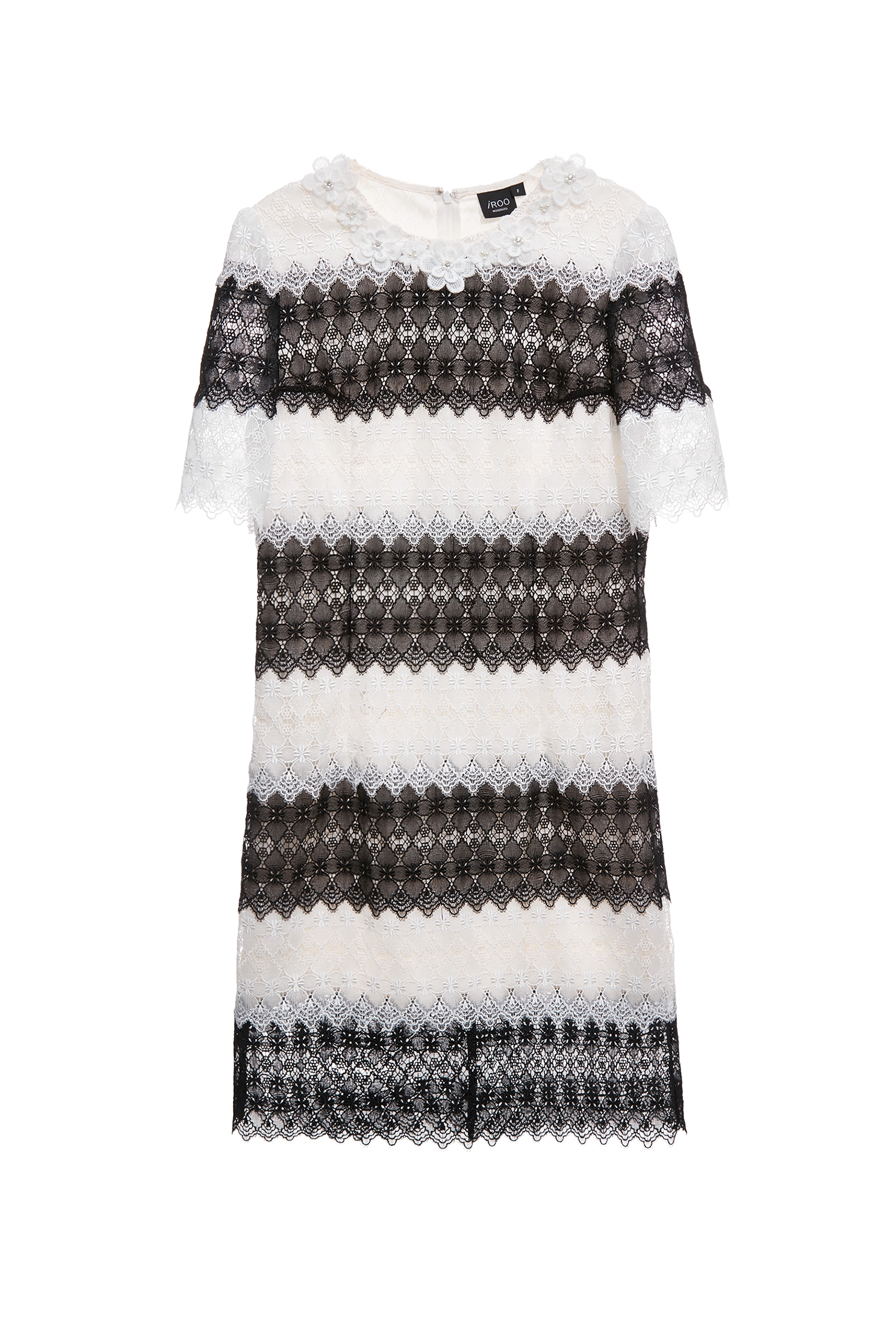 Black White Contrast Lace Midi DressBlack White Contrast Lace Midi Dress,Dresses,Season (SS) Look,White dresses,Lace