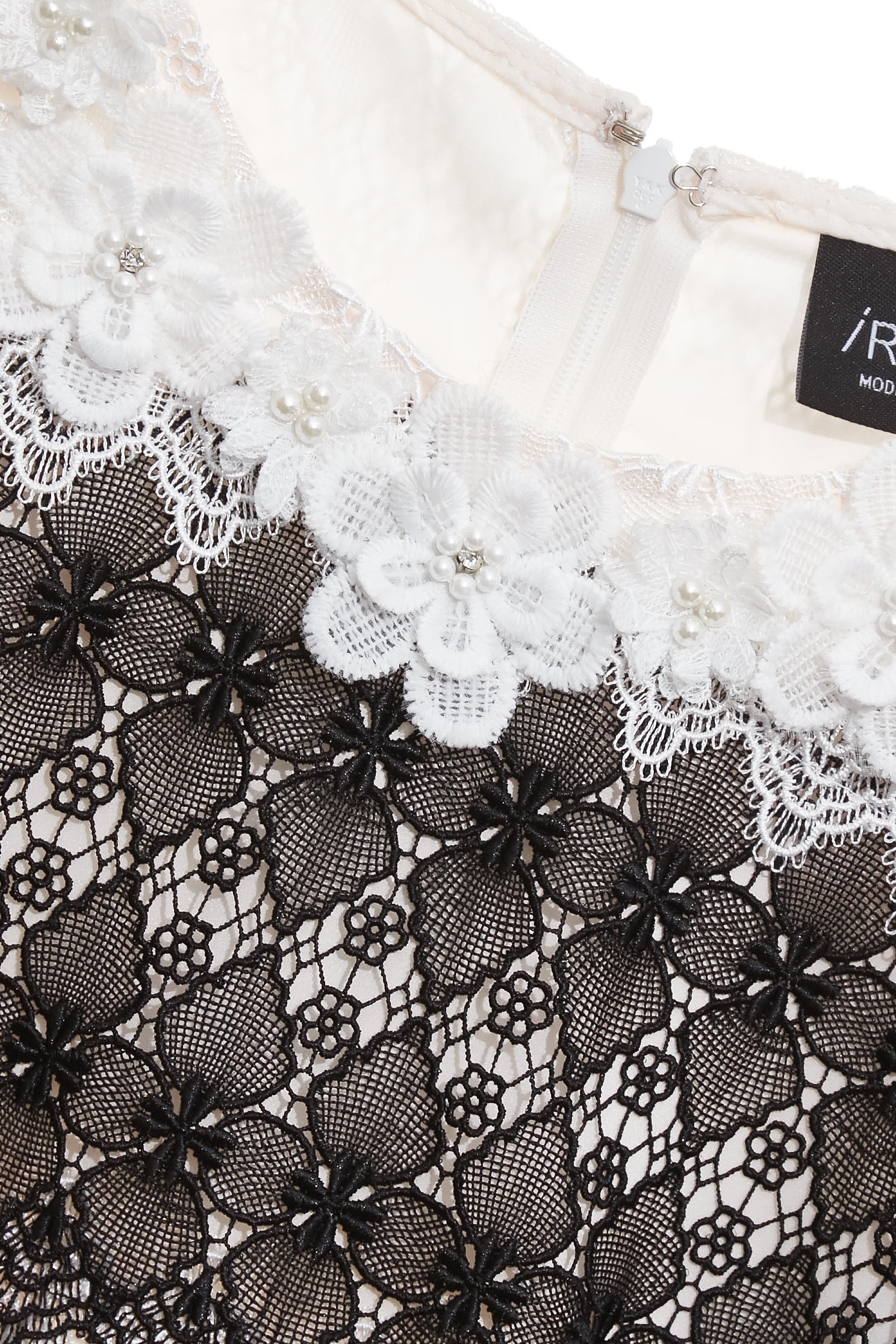 Black White Contrast Lace Midi DressBlack White Contrast Lace Midi Dress,Dresses,Season (SS) Look,White dresses,Lace