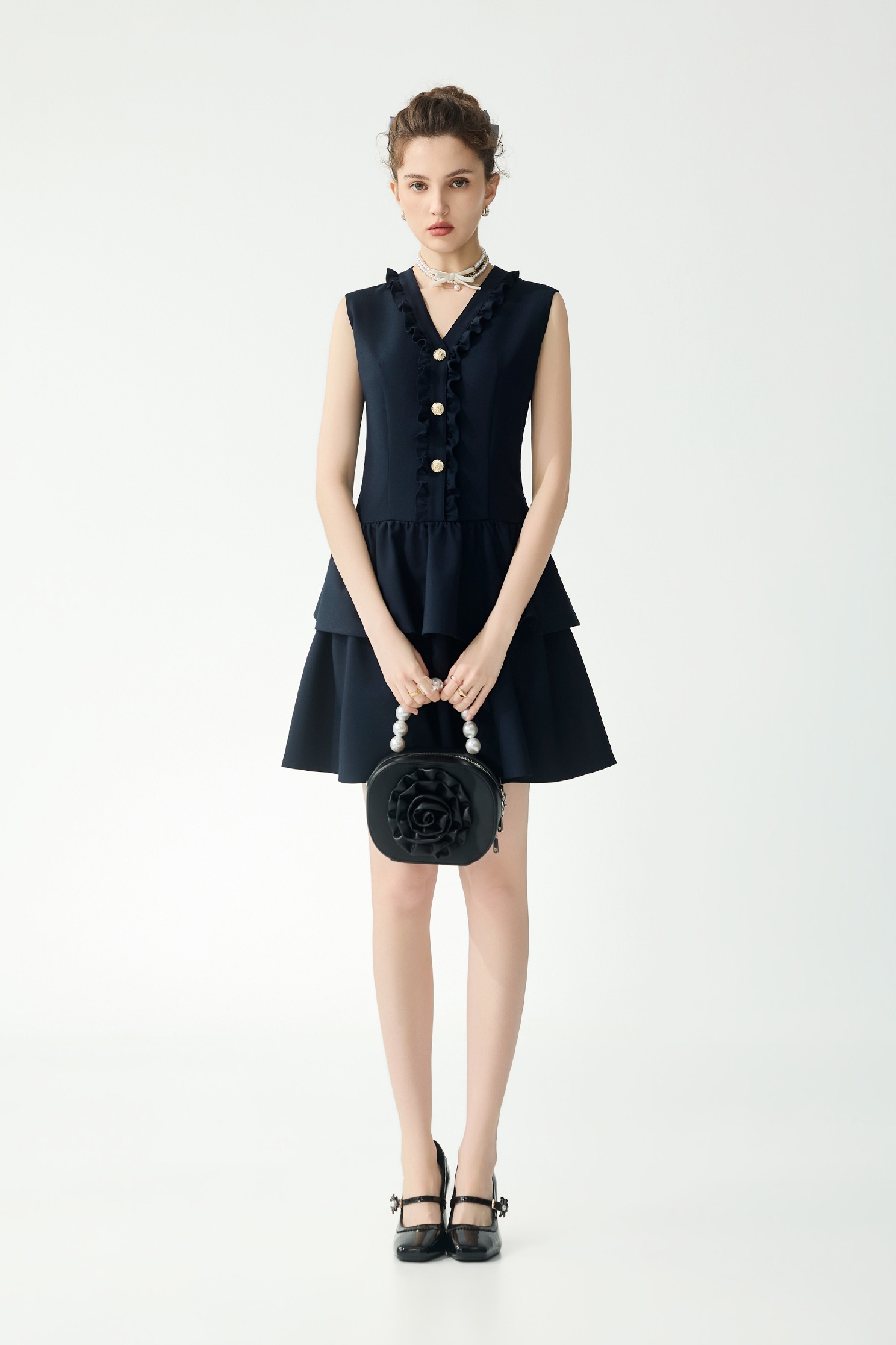 Ruffle Trim Detail Navy DressRuffle Trim Detail Navy Dress,Dresses,Season (SS) Look