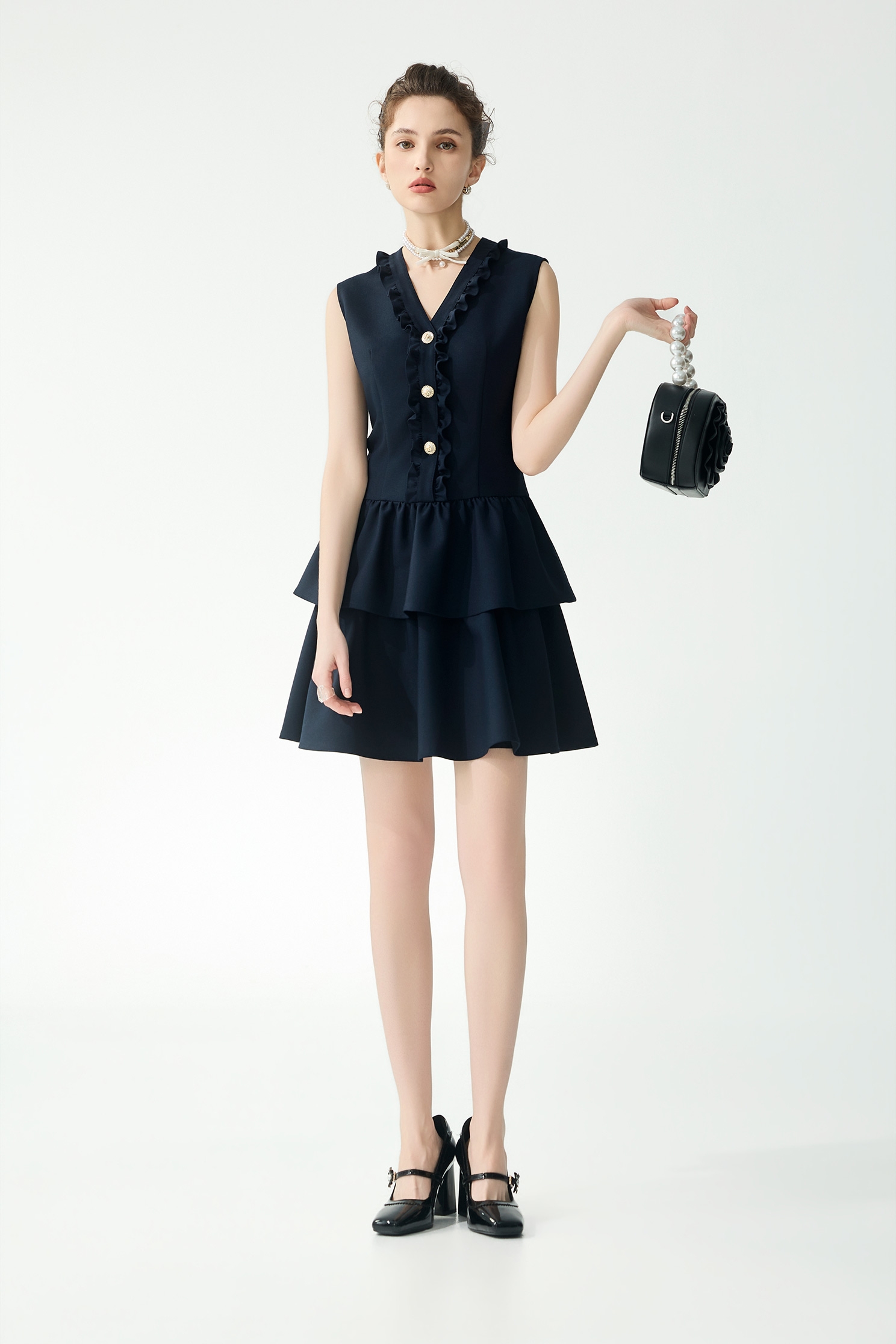 Ruffle Trim Detail Navy DressRuffle Trim Detail Navy Dress,Dresses,Season (SS) Look