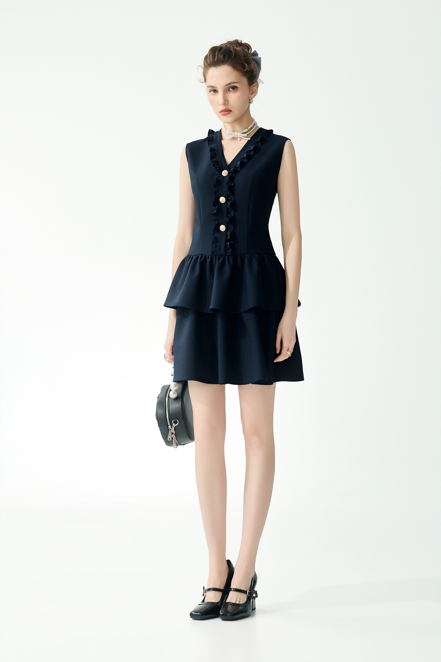 Ruffle Trim Detail Navy DressRuffle Trim Detail Navy Dress,Dresses,Season (SS) Look