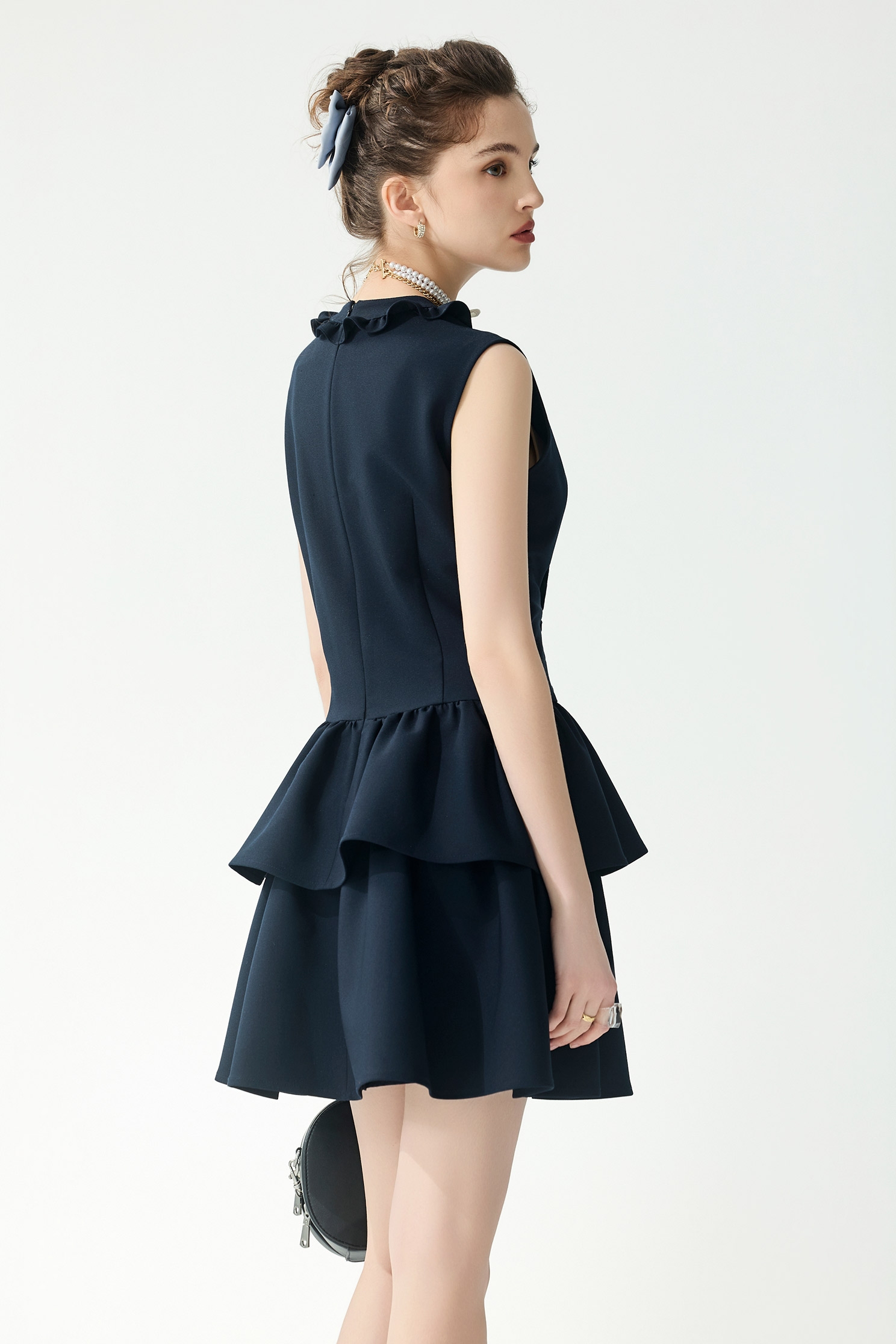 Ruffle Trim Detail Navy DressRuffle Trim Detail Navy Dress,Dresses,Season (SS) Look