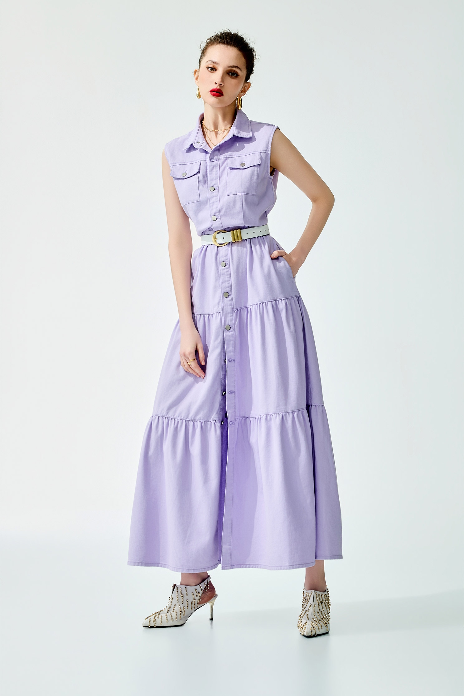 Sleeveless Purple Shirt DressSleeveless Purple Shirt Dress,Dresses,Season (SS) Look,Denim