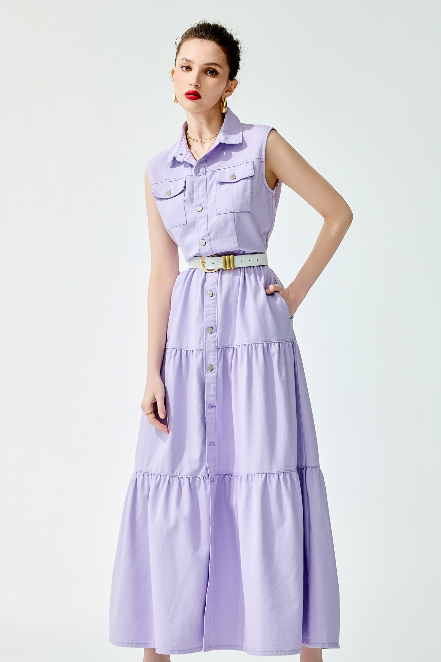 Sleeveless Purple Shirt DressSleeveless Purple Shirt Dress,Dresses,Season (SS) Look,Denim