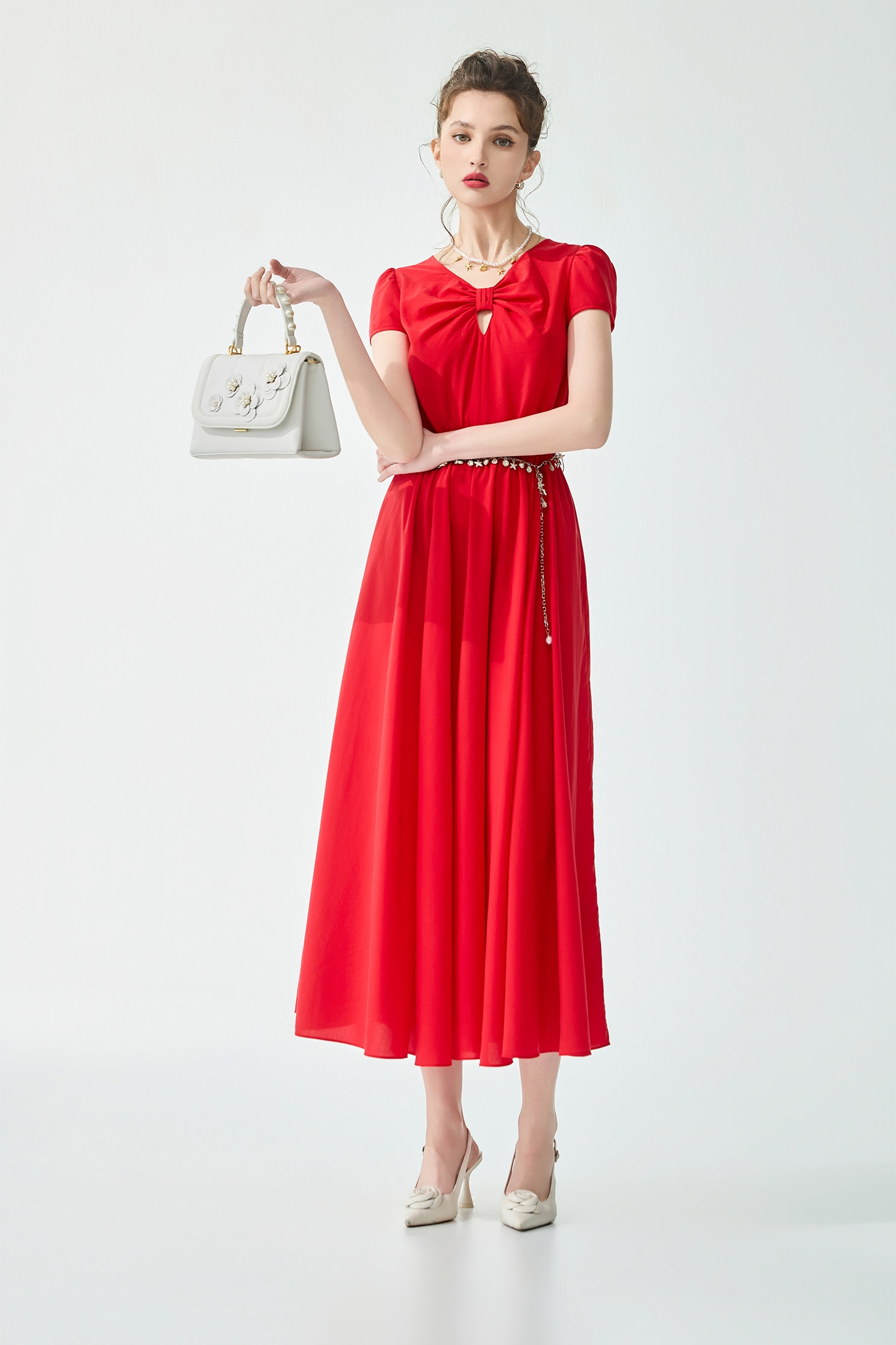 V-neckline Knot Detail Maxi DressV-neckline Knot Detail Maxi Dress,Dresses,Season (SS) Look