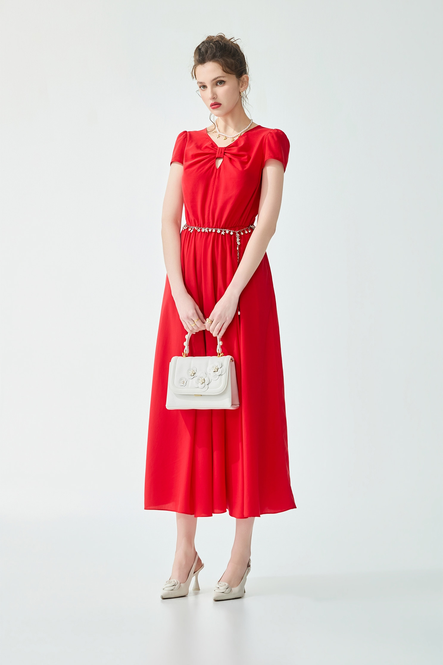 V-neckline Knot Detail Maxi DressV-neckline Knot Detail Maxi Dress,Dresses,Season (SS) Look